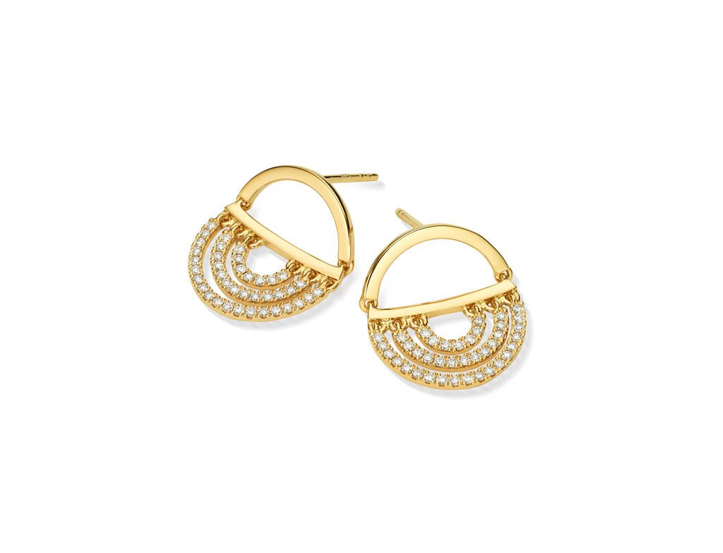 Yellow Gold Water Twin Drop Earrings with White Diamonds - Cadar
