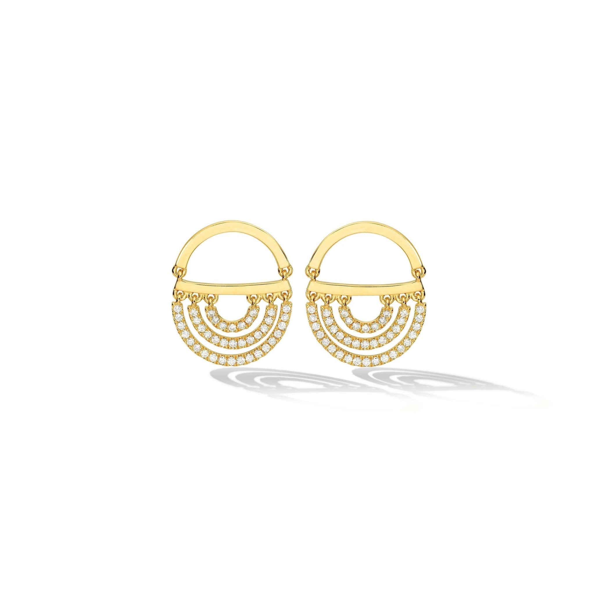Yellow Gold Water Twin Drop Earrings with White Diamonds - Cadar