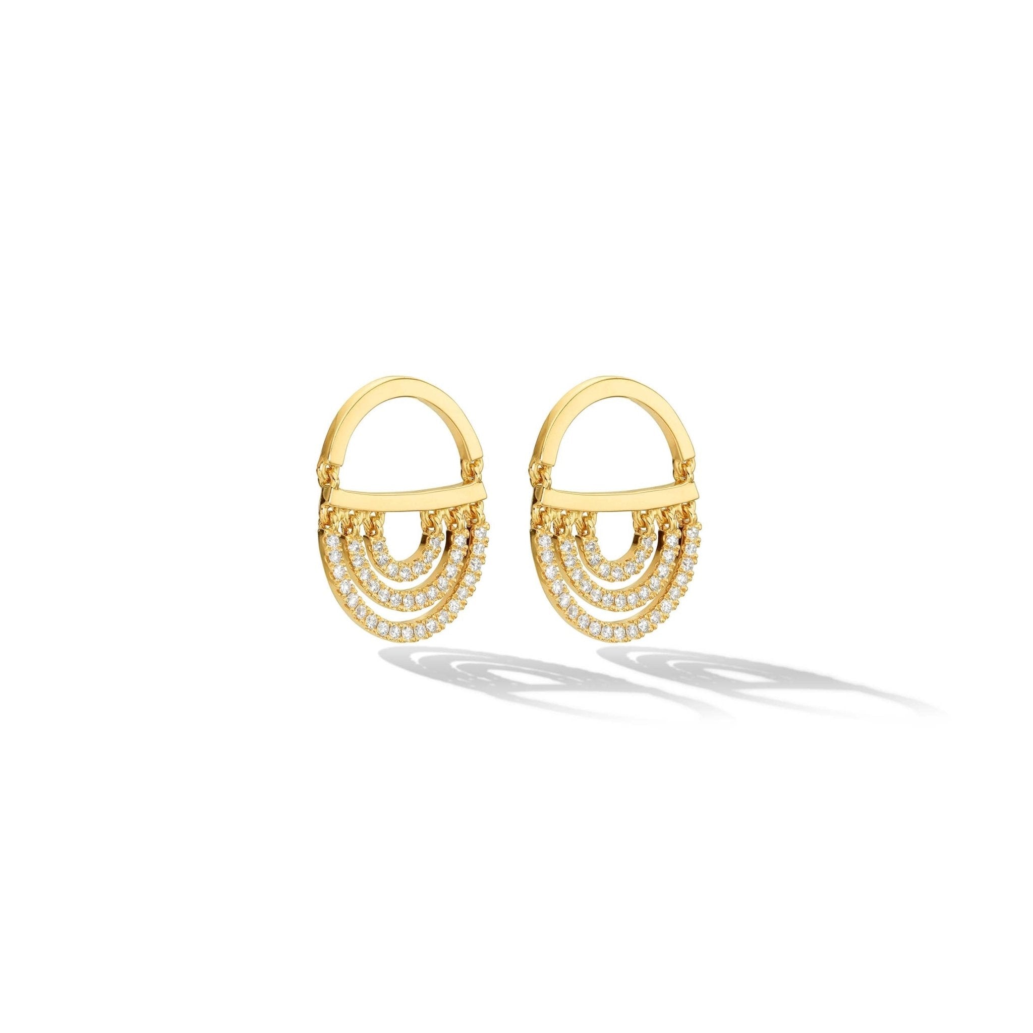 Yellow Gold Water Twin Drop Earrings with White Diamonds - Cadar