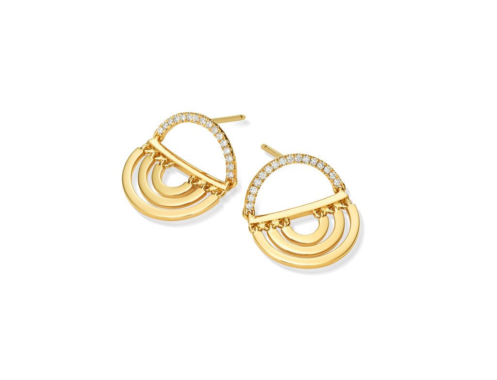 Yellow Gold Water Twin Drop Earrings with White Diamonds - Cadar