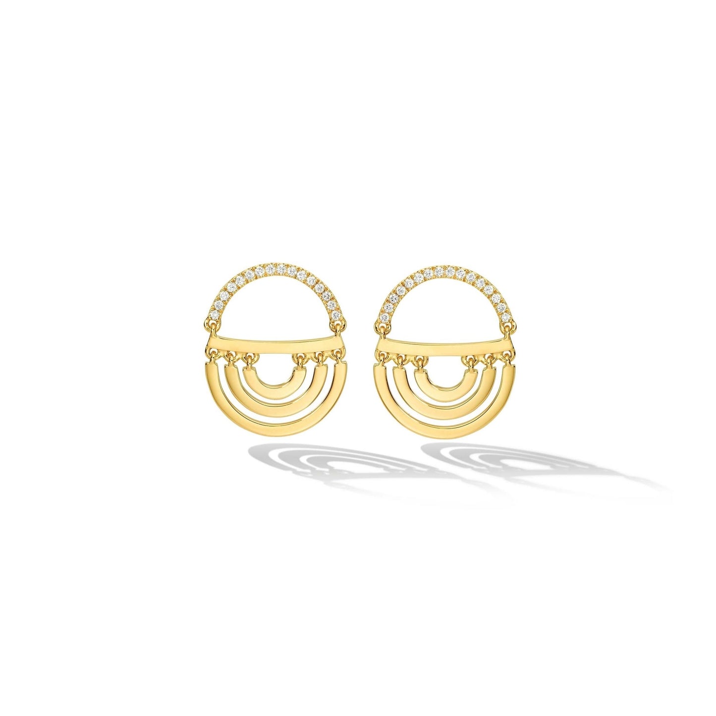 Yellow Gold Water Twin Drop Earrings with White Diamonds - Cadar