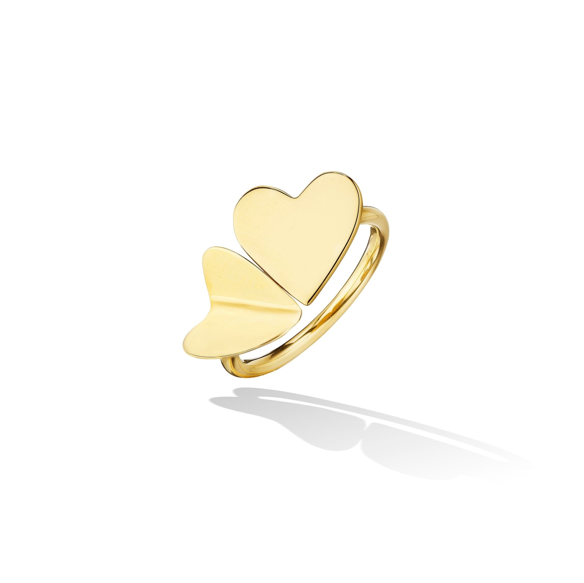 Wings of Love 18K Yellow Gold Double Heart Ring | Cadar