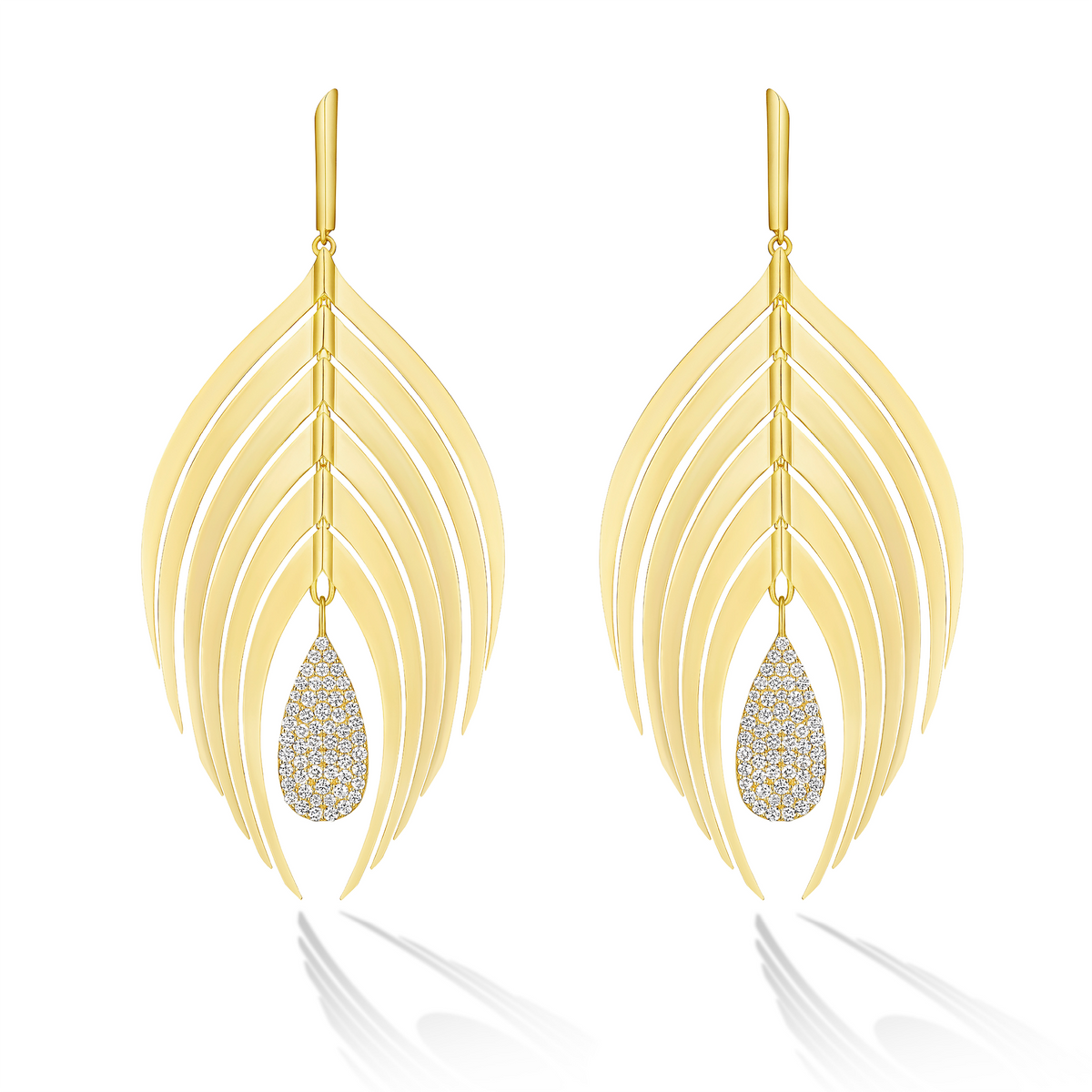Peacock Drop Earrings with White Diamond Pavé Drop