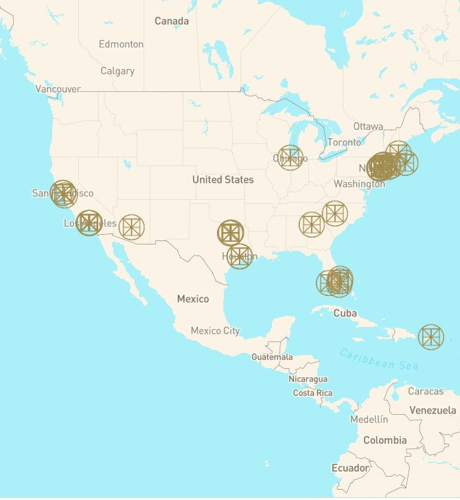 Map of CADAR retailer locations in USA