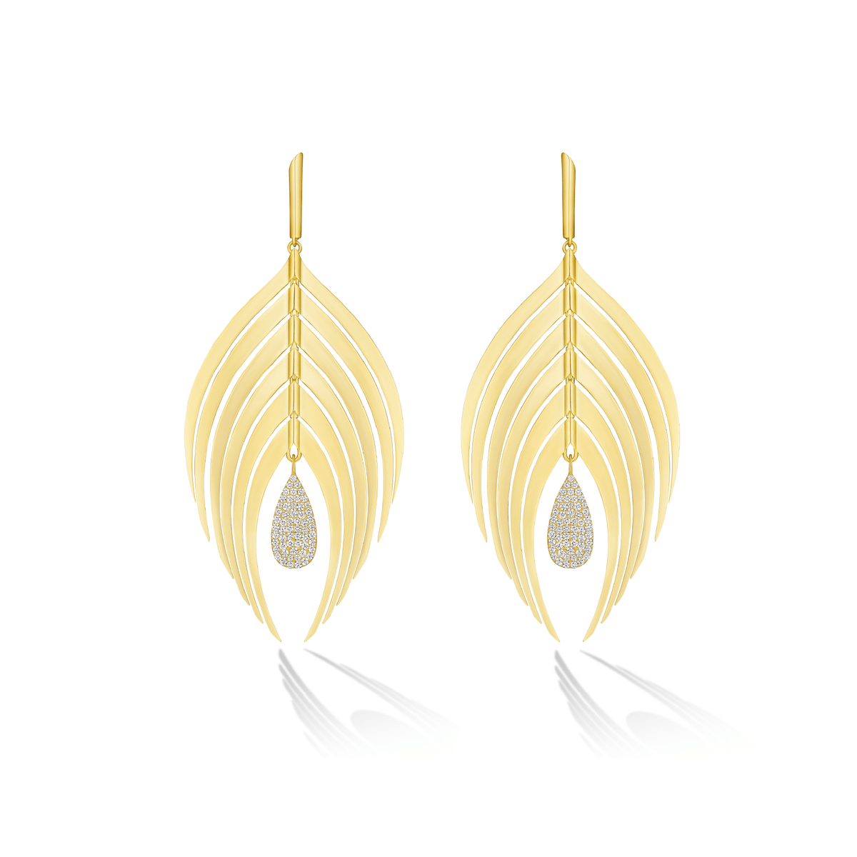 Peacock Drop Earrings with White Diamond Pavé Drop - CADAR