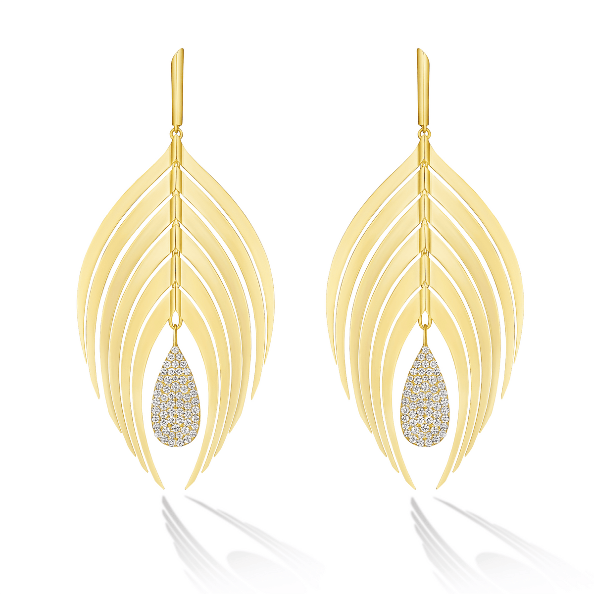 Peacock Drop Earrings with White Diamond Pavé Drop - CADAR