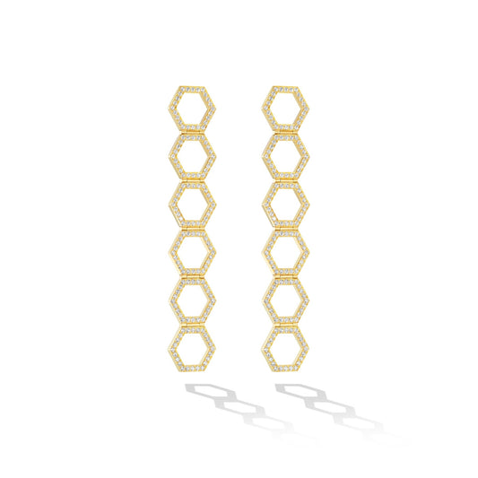 Yellow Gold B Home Drop Earrings with White Diamonds - CADAR