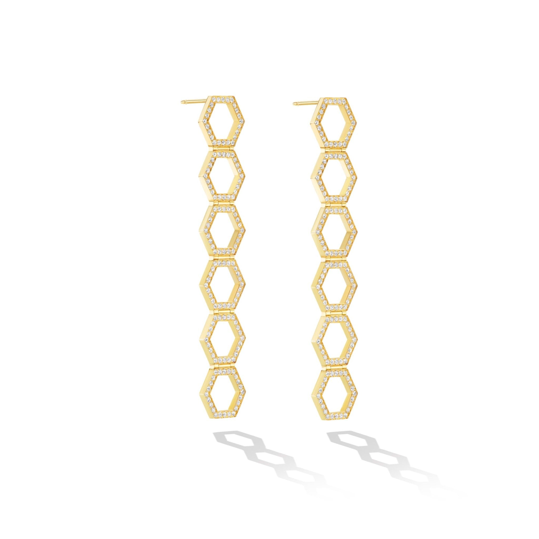 Yellow Gold B Home Drop Earrings with White Diamonds - CADAR