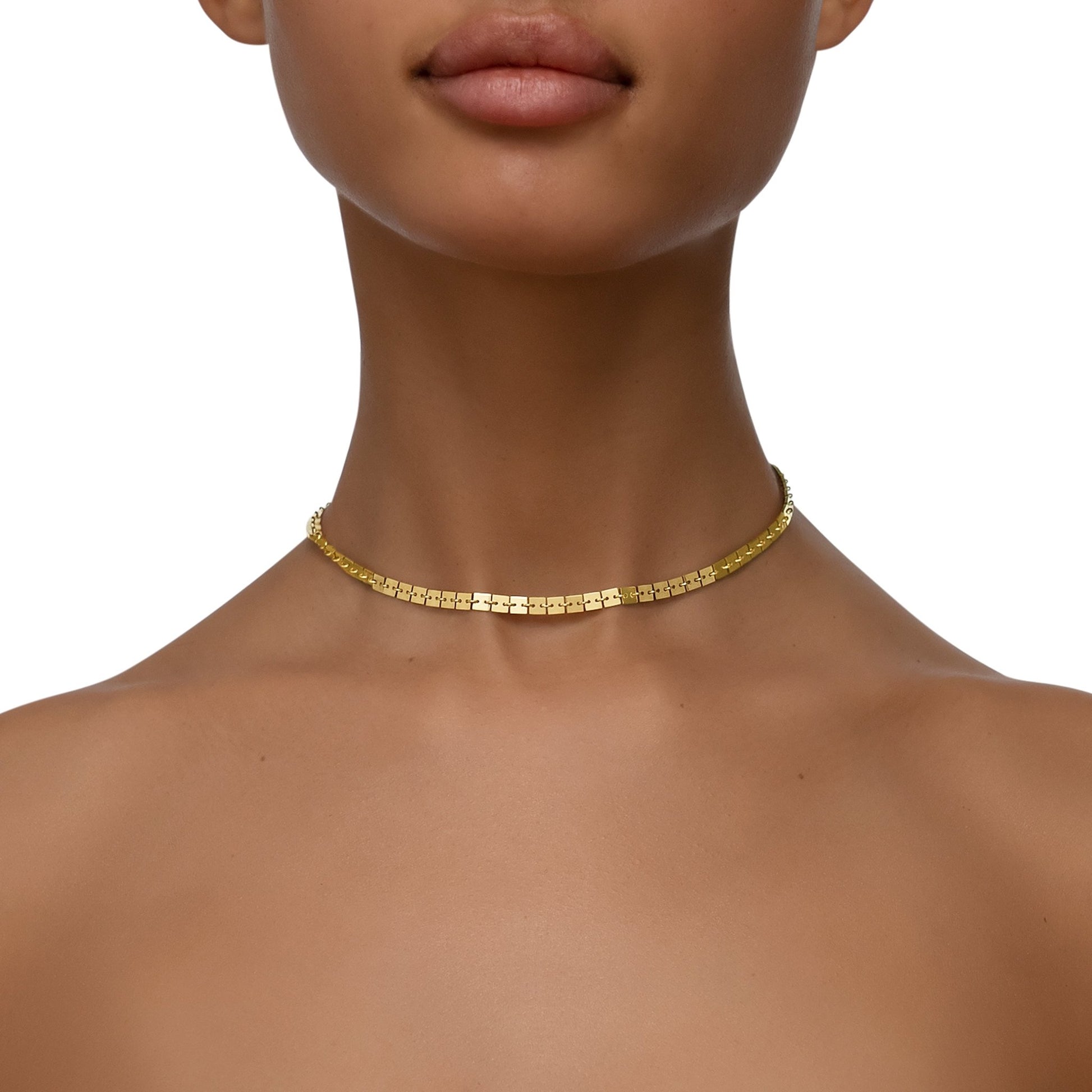 15in Short 18K Gold Chain Necklace | Square Link Gold Chain | Cadar