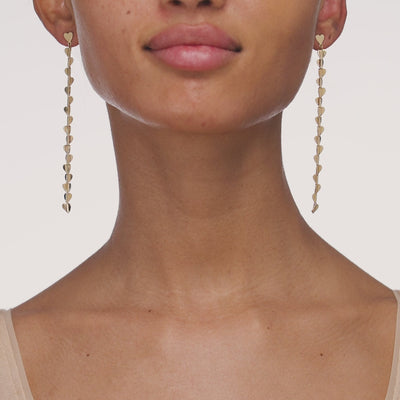 Small 18k yellow gold heart drop earrings