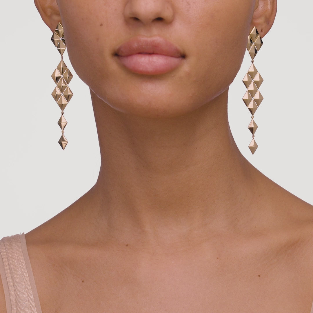 Large 18k yellow gold geometric drop earrings