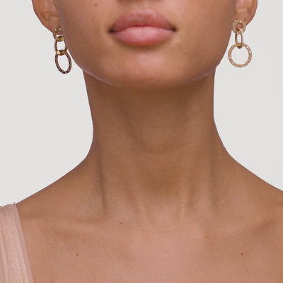 Large 18k yellow gold circle drop earrings wth white diamonds