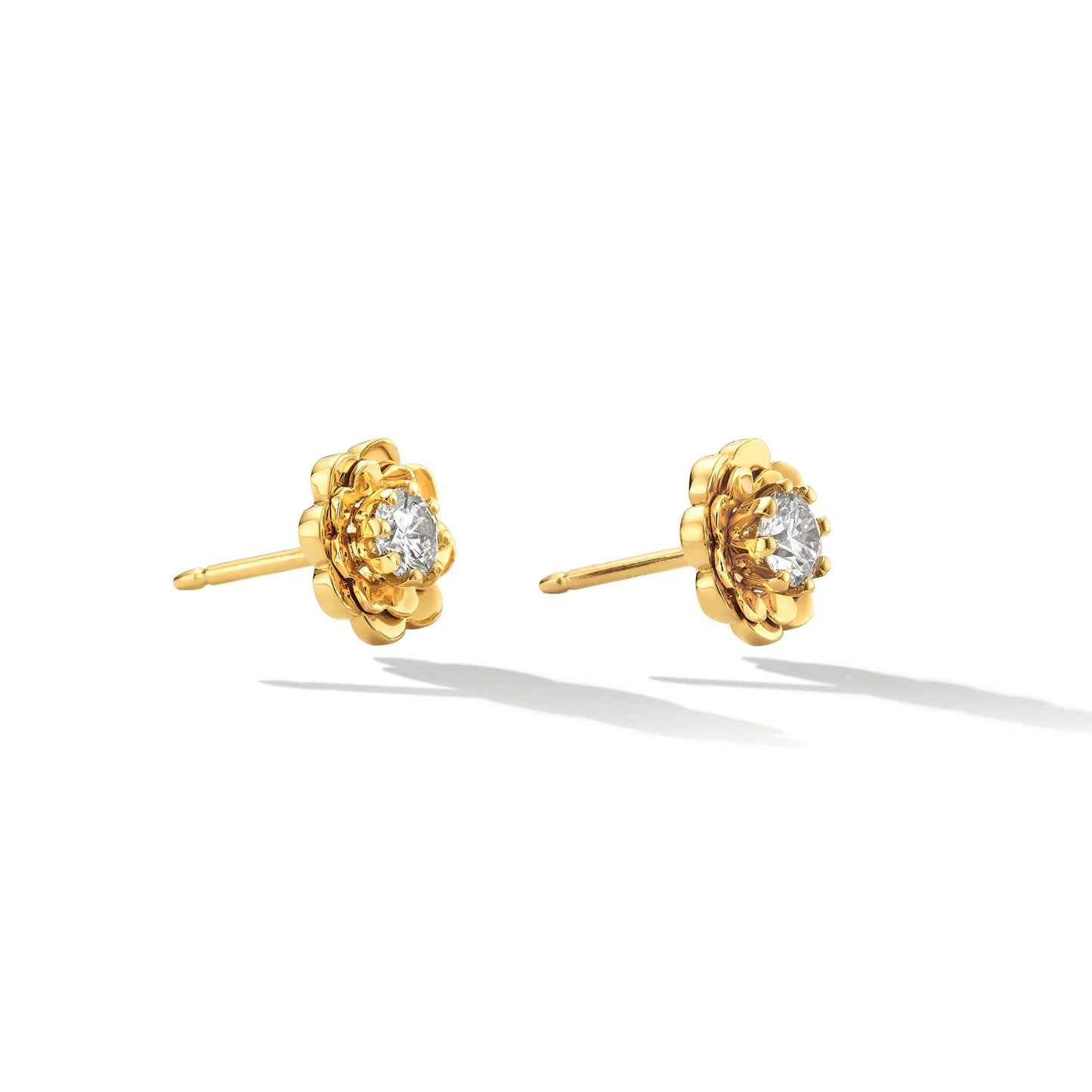 Yellow Gold Trio Stud Earrings with White Diamonds