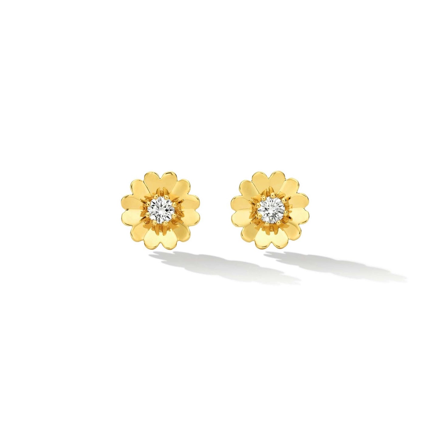 Yellow Gold Endless Stud Earrings with White Diamonds