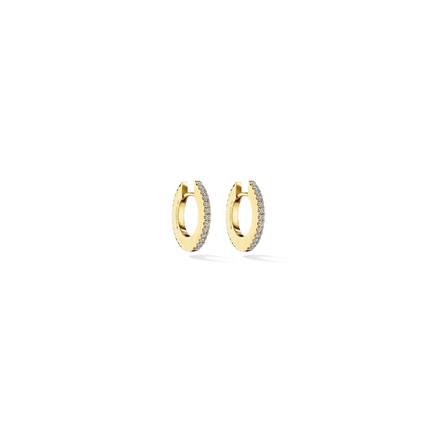 Small Yellow Gold Solo Hoop Earrings with Black and White Diamonds - Cadar