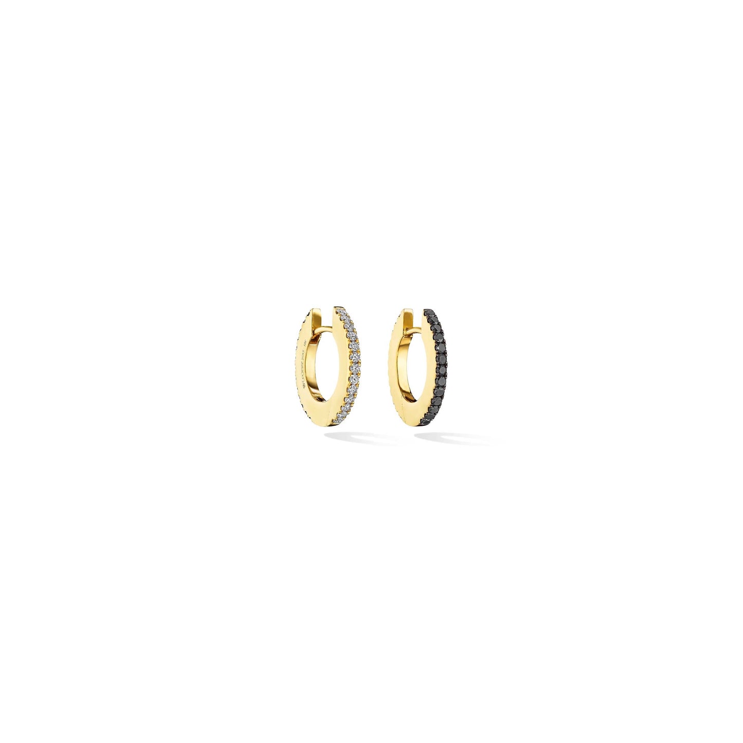 Small Yellow Gold Solo Hoop Earrings with Black and White Diamonds - Cadar