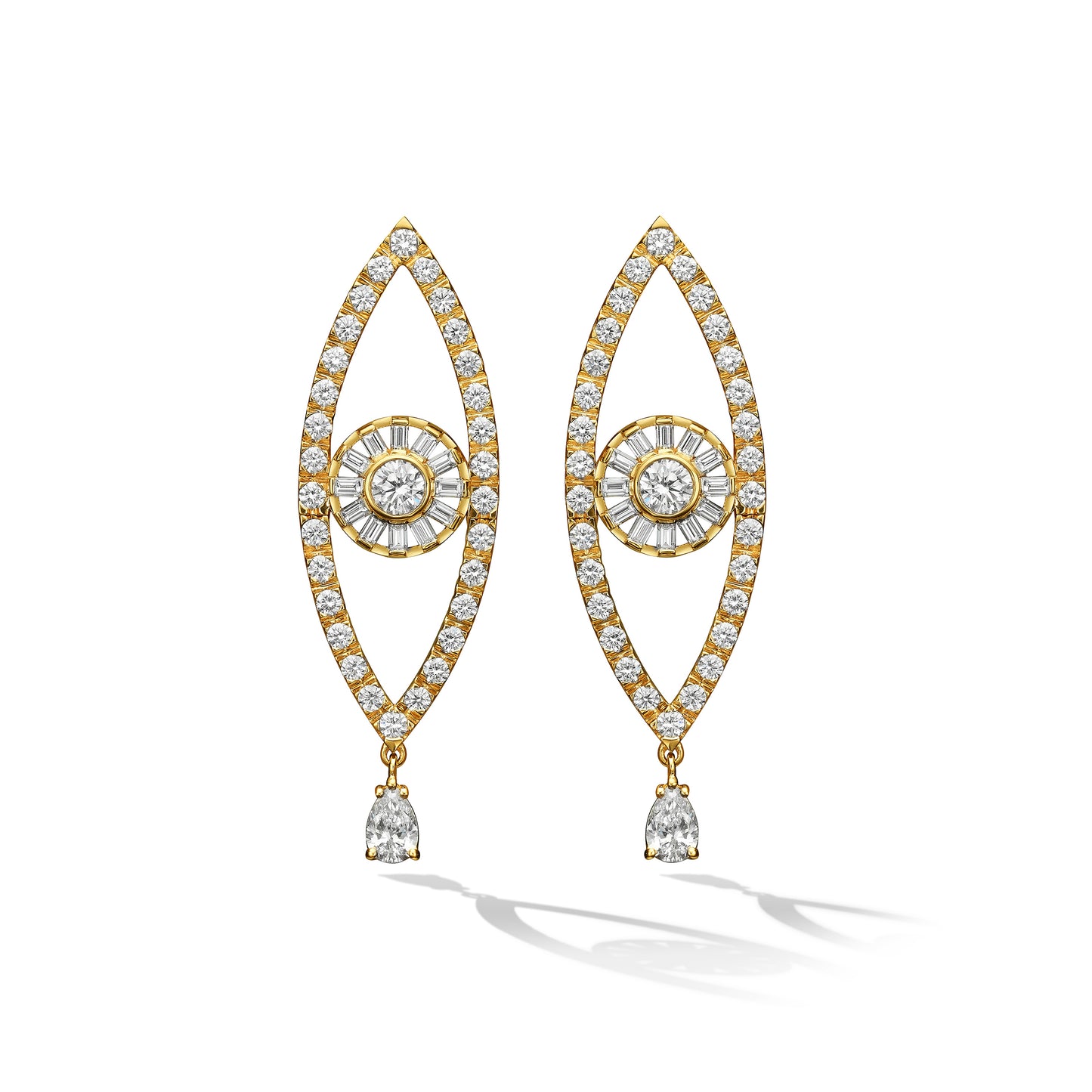 Yellow Gold Reflections Drop Earrings with White Diamonds - Cadar