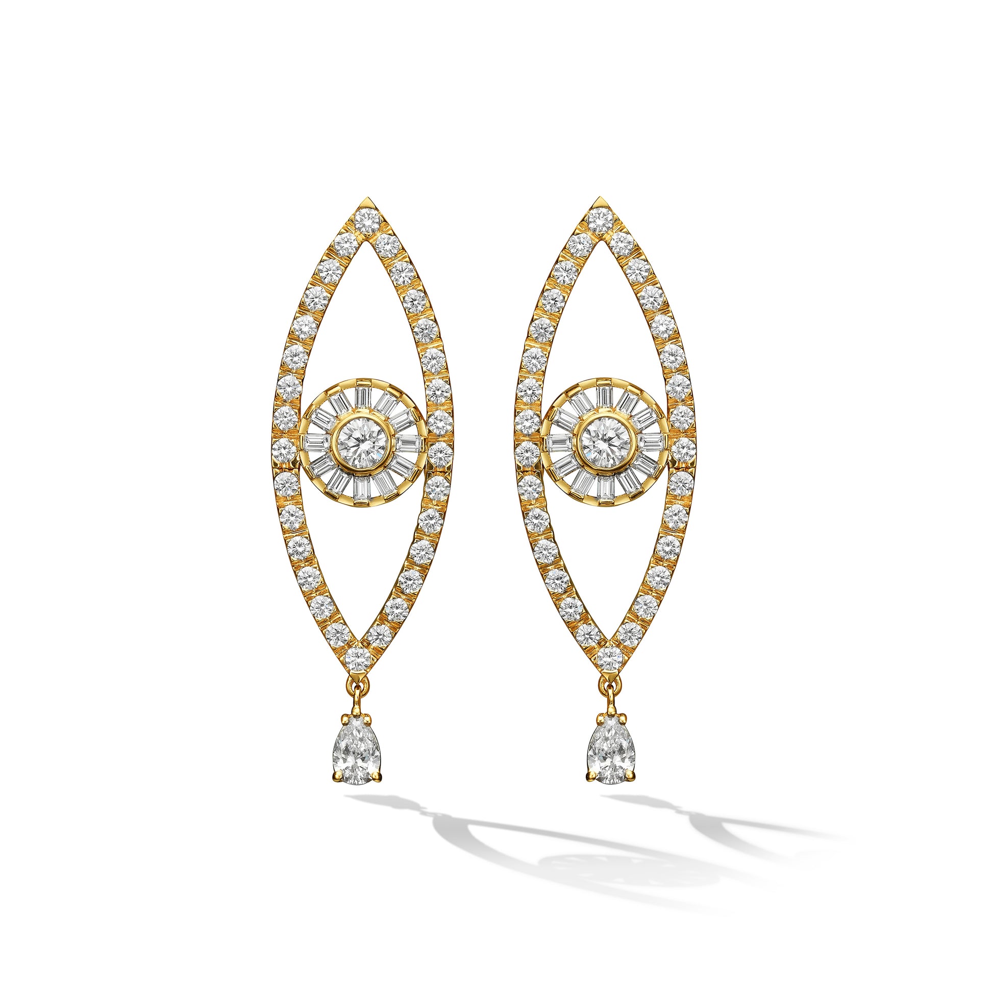 Yellow Gold Reflections Drop Earrings with White Diamonds - Cadar