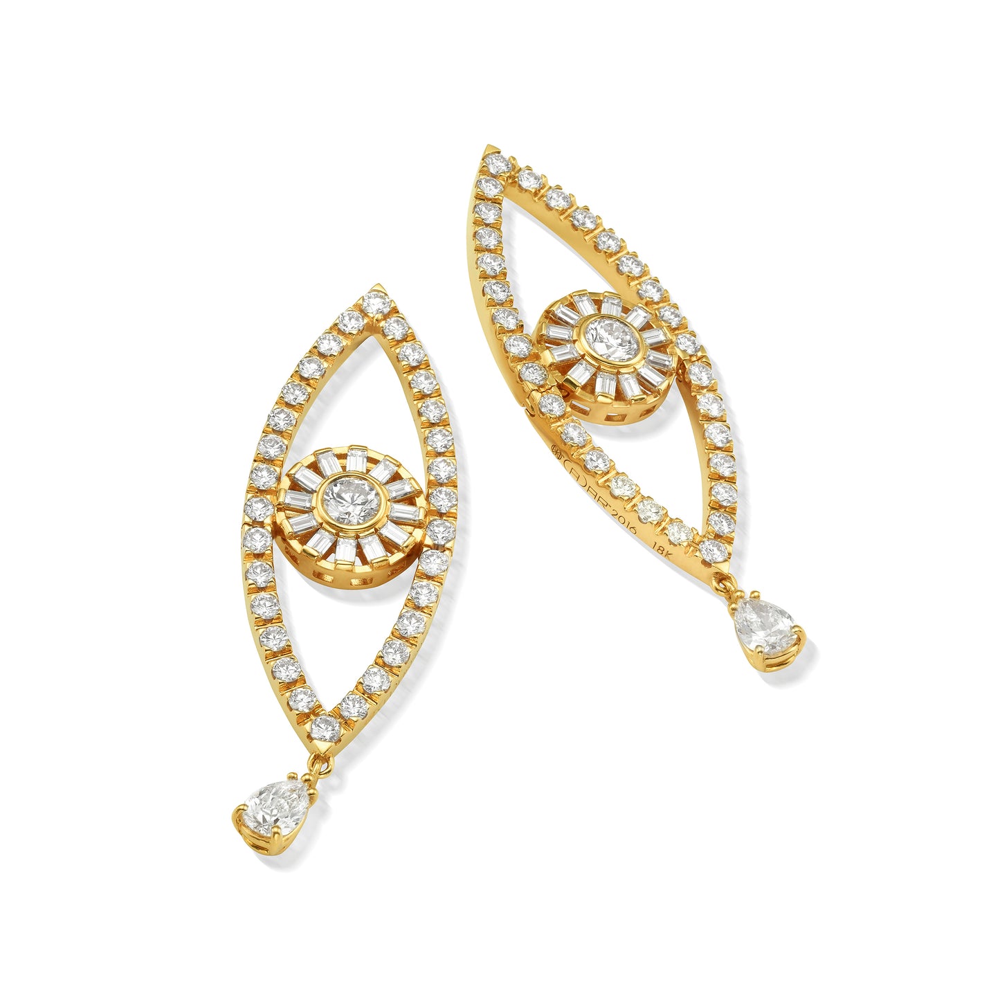 Yellow Gold Reflections Drop Earrings with White Diamonds