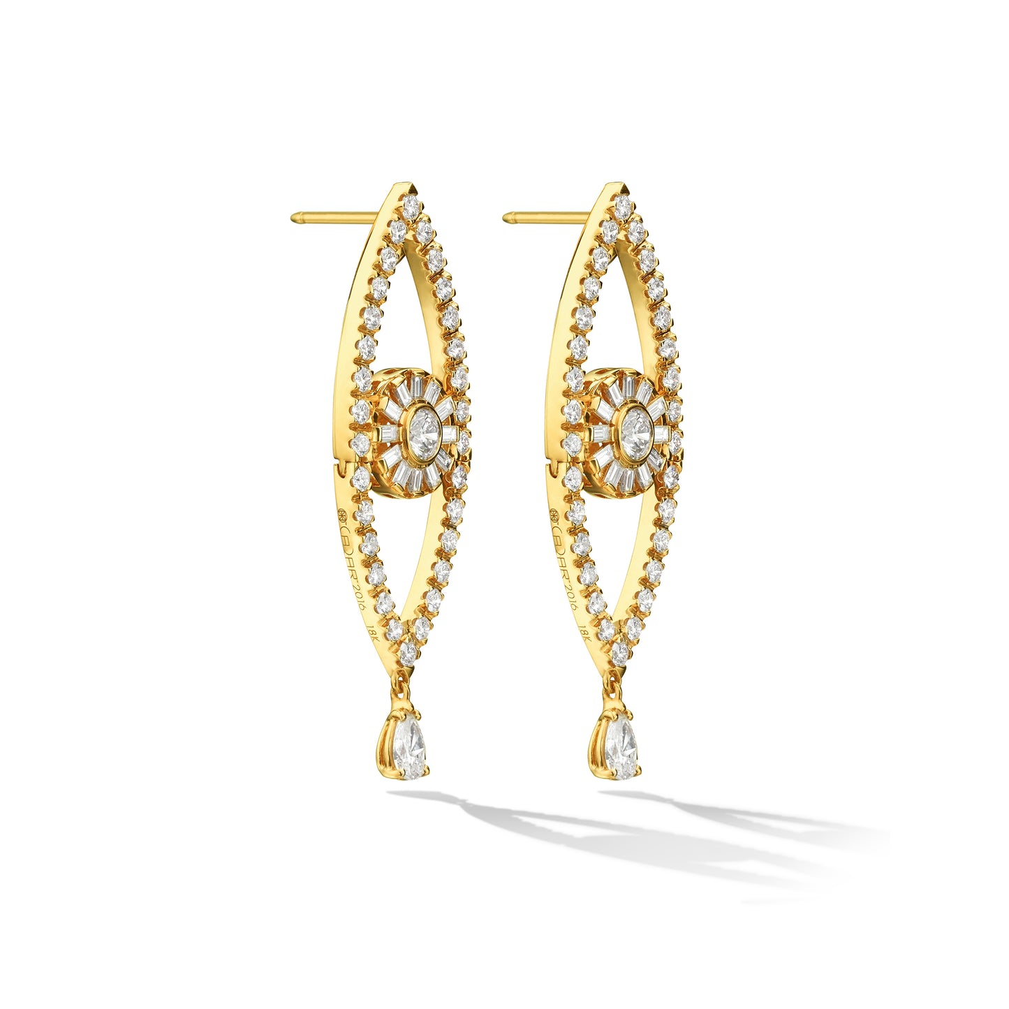 Yellow Gold Reflections Drop Earrings with White Diamonds