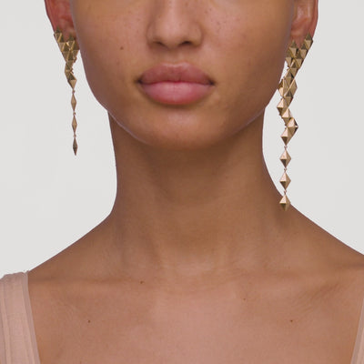 Large 18k yellow gold geometric drop earrings