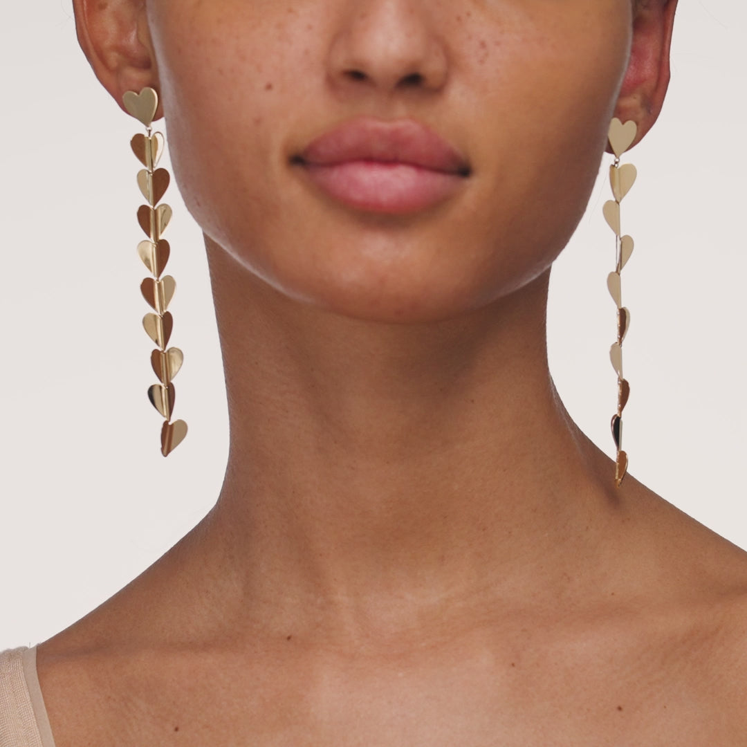 Medium 18k yellow gold heart drop earrings
