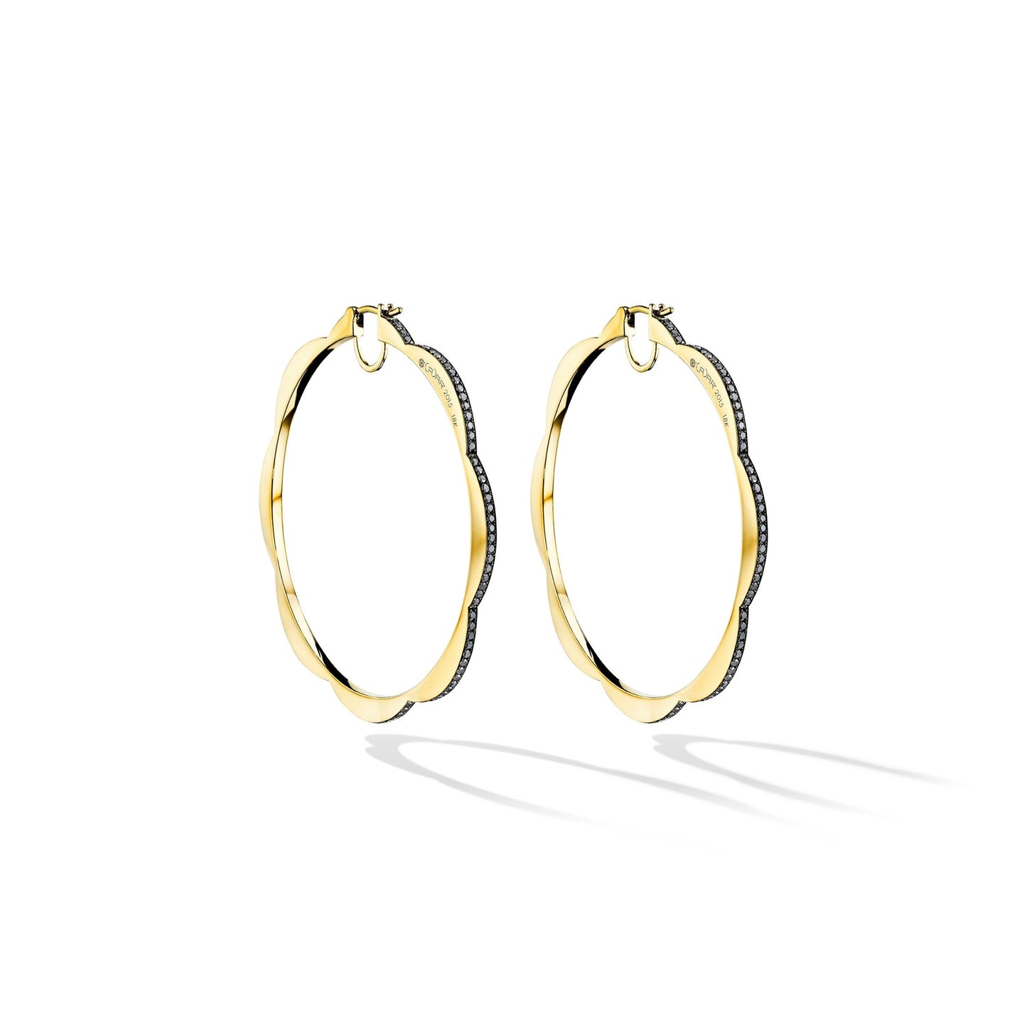 Jumbo Yellow Gold Triplet Hoop Earrings with Black and White Diamonds - Cadar