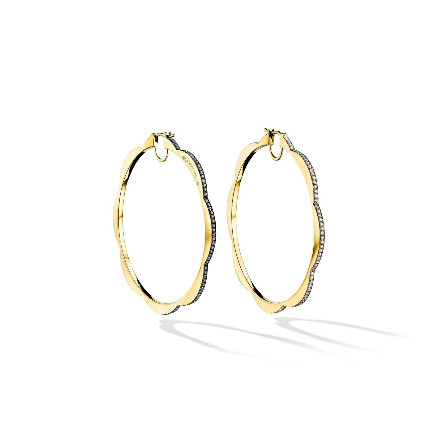 Jumbo Yellow Gold Triplet Hoop Earrings with Black and White Diamonds - Cadar