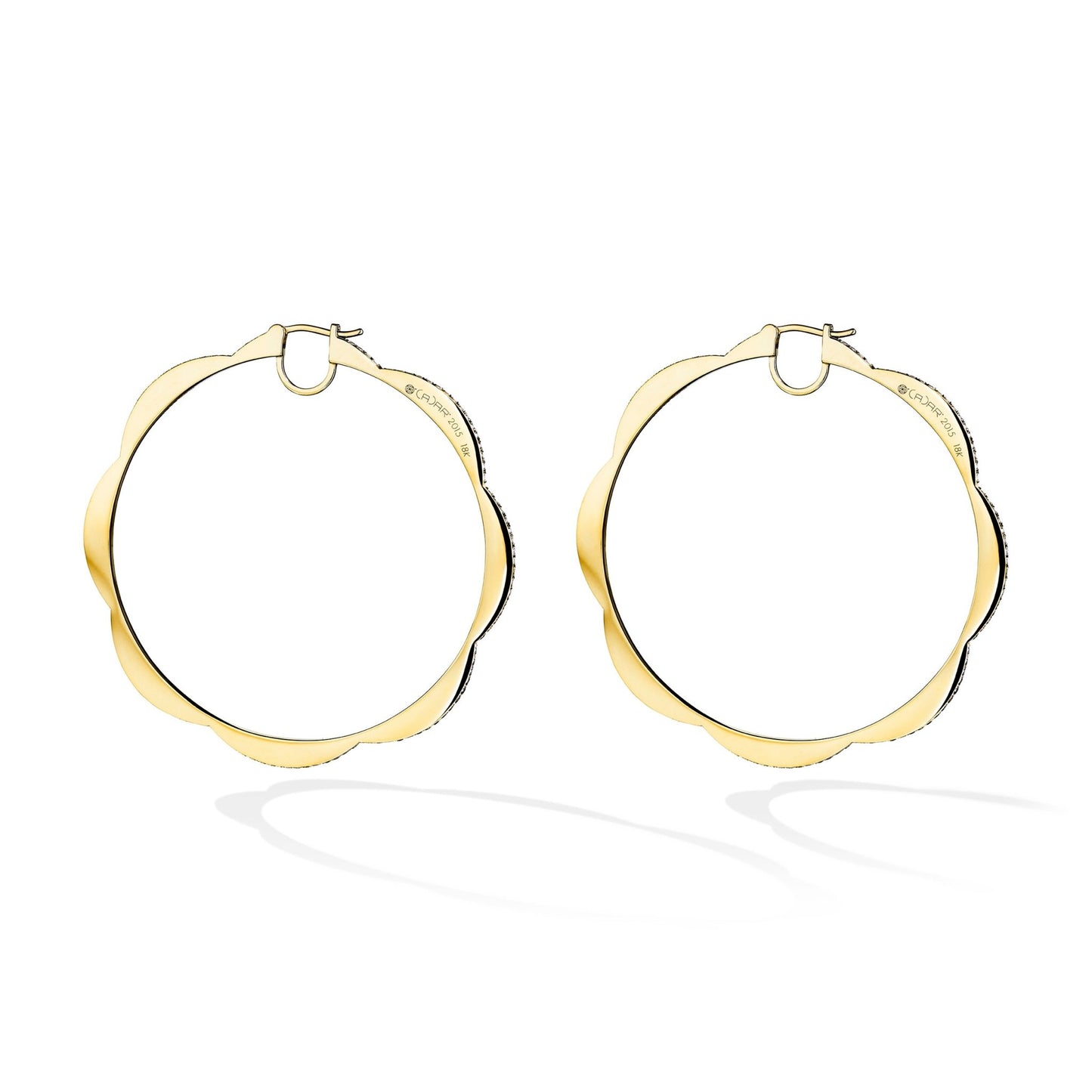 Jumbo Yellow Gold Triplet Hoop Earrings with Black and White Diamonds - Cadar