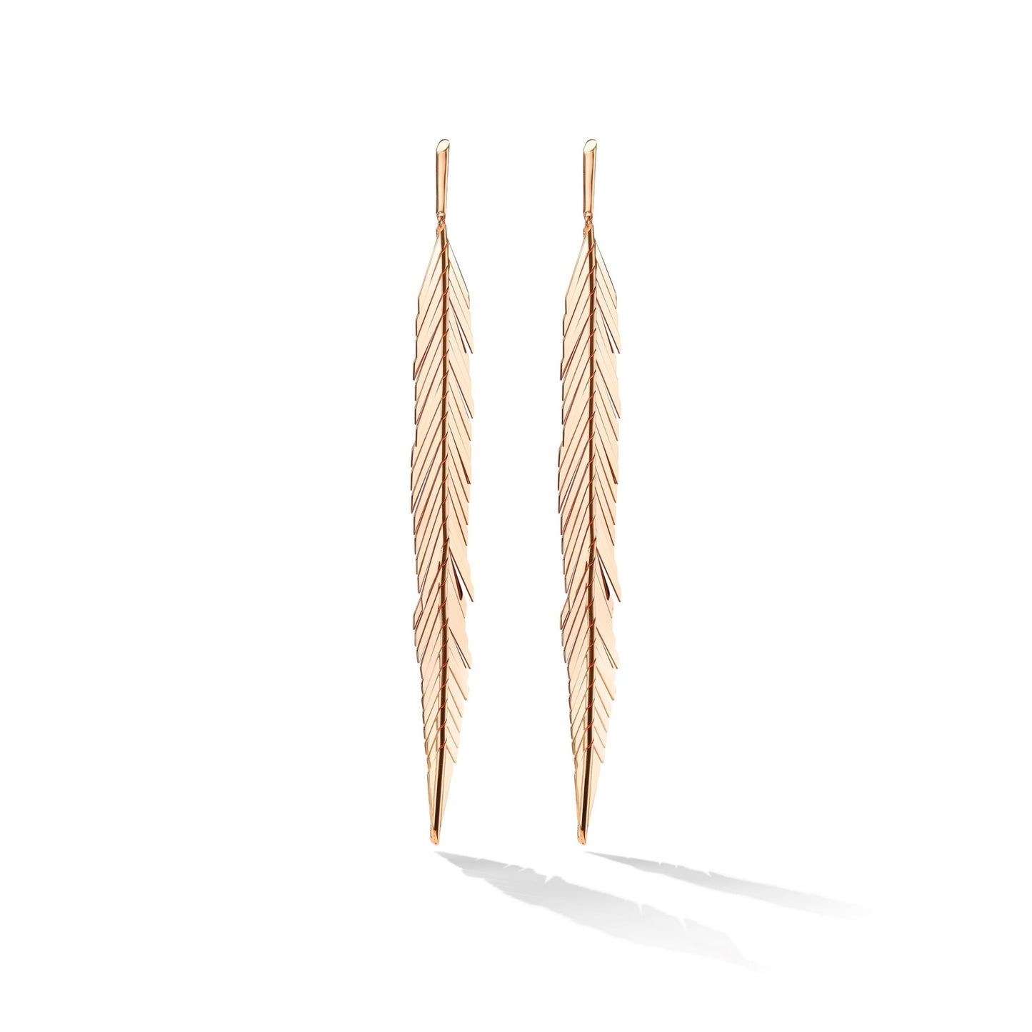 Large Rose Gold Feather Earrings - Cadar