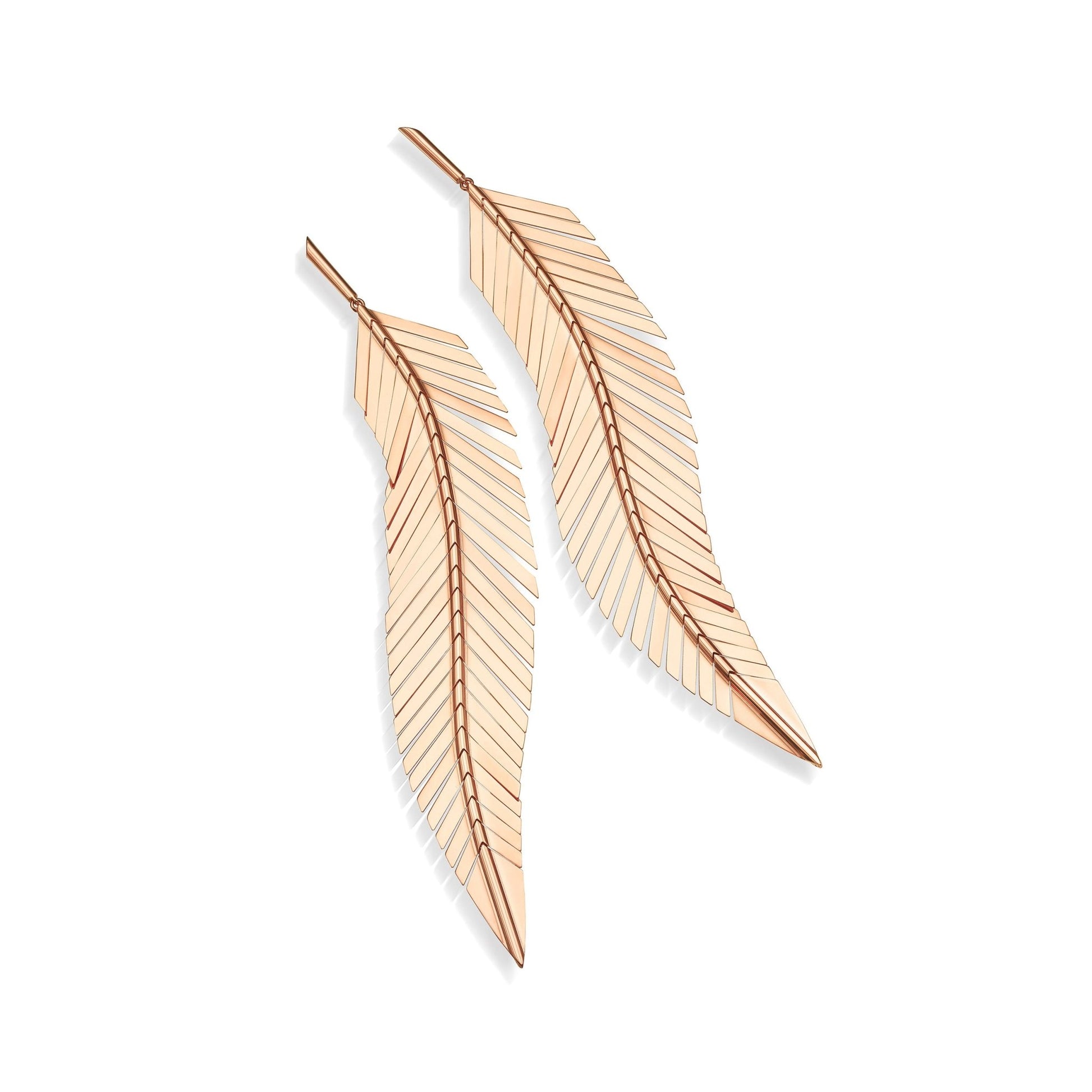 Large Rose Gold Feather Earrings - Cadar