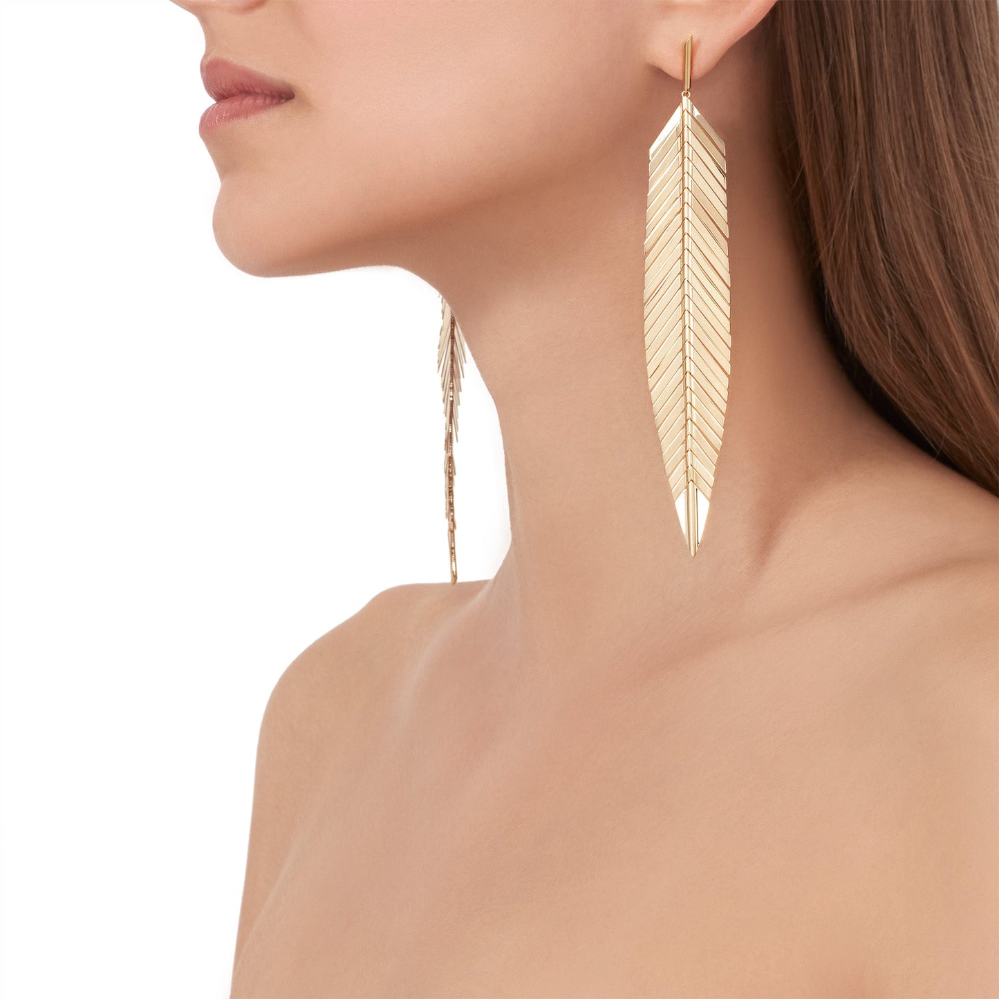 Large Rose Gold Feather Earrings - Cadar