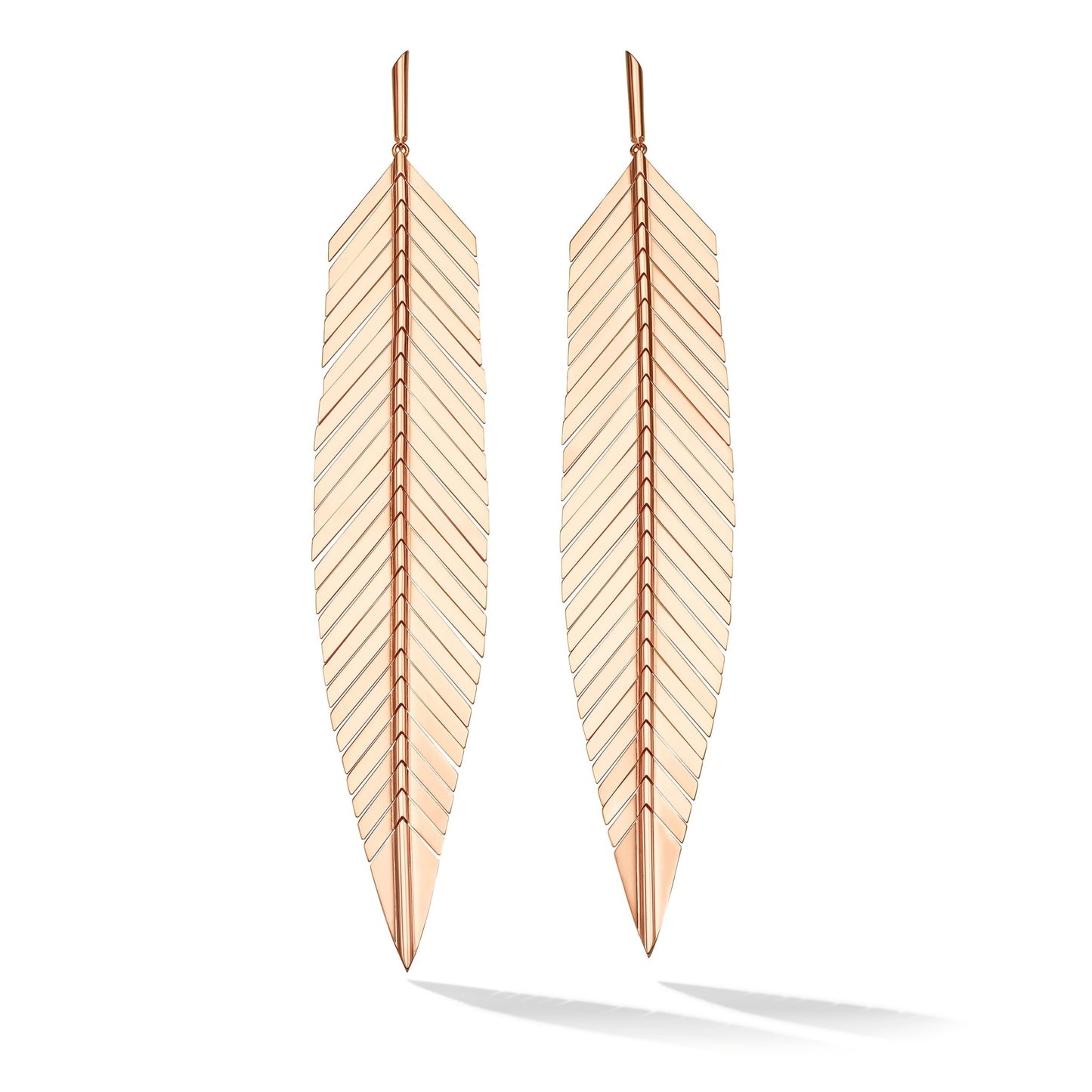 Large Rose Gold Feather Earrings - Cadar