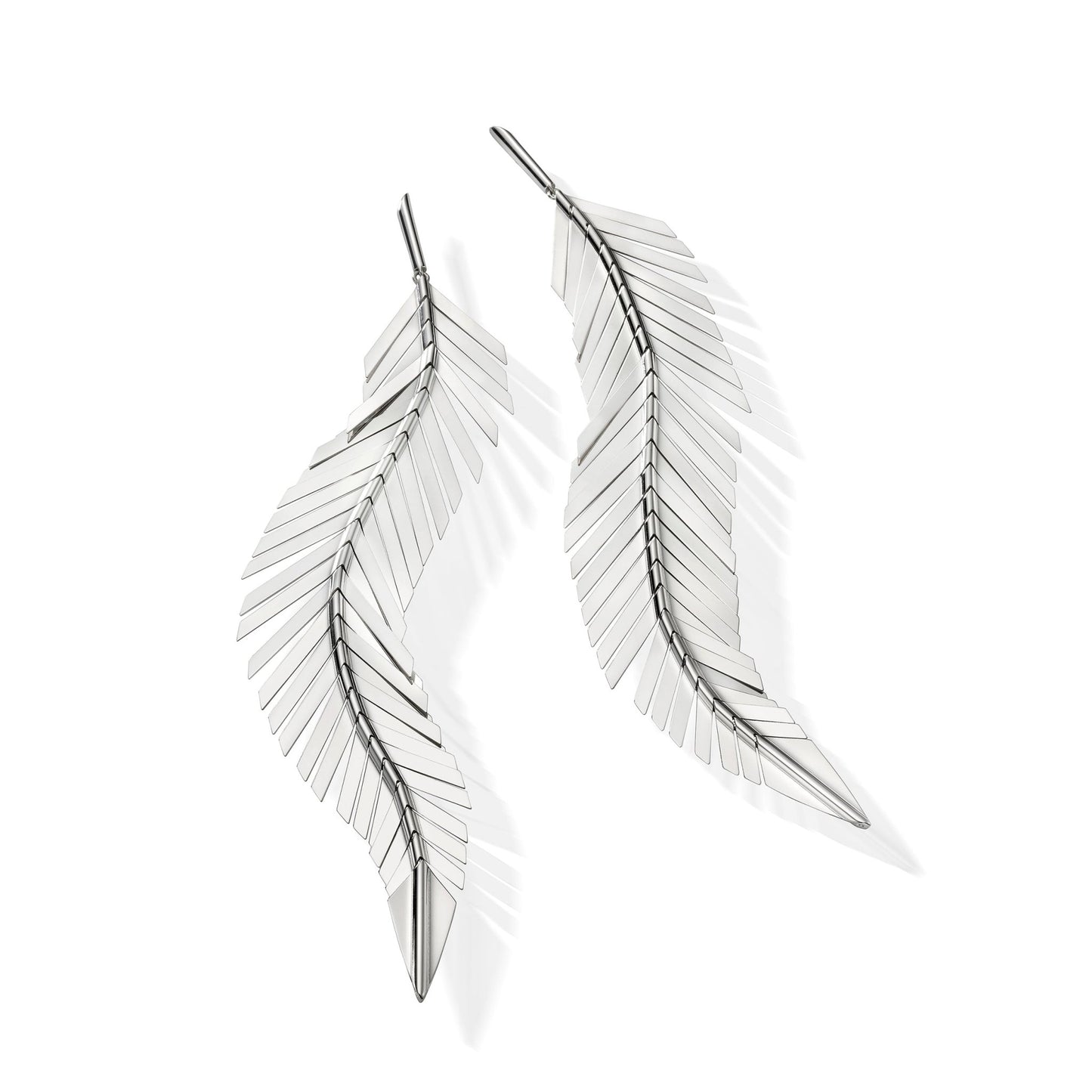 Large White Gold Feather Earrings - Cadar