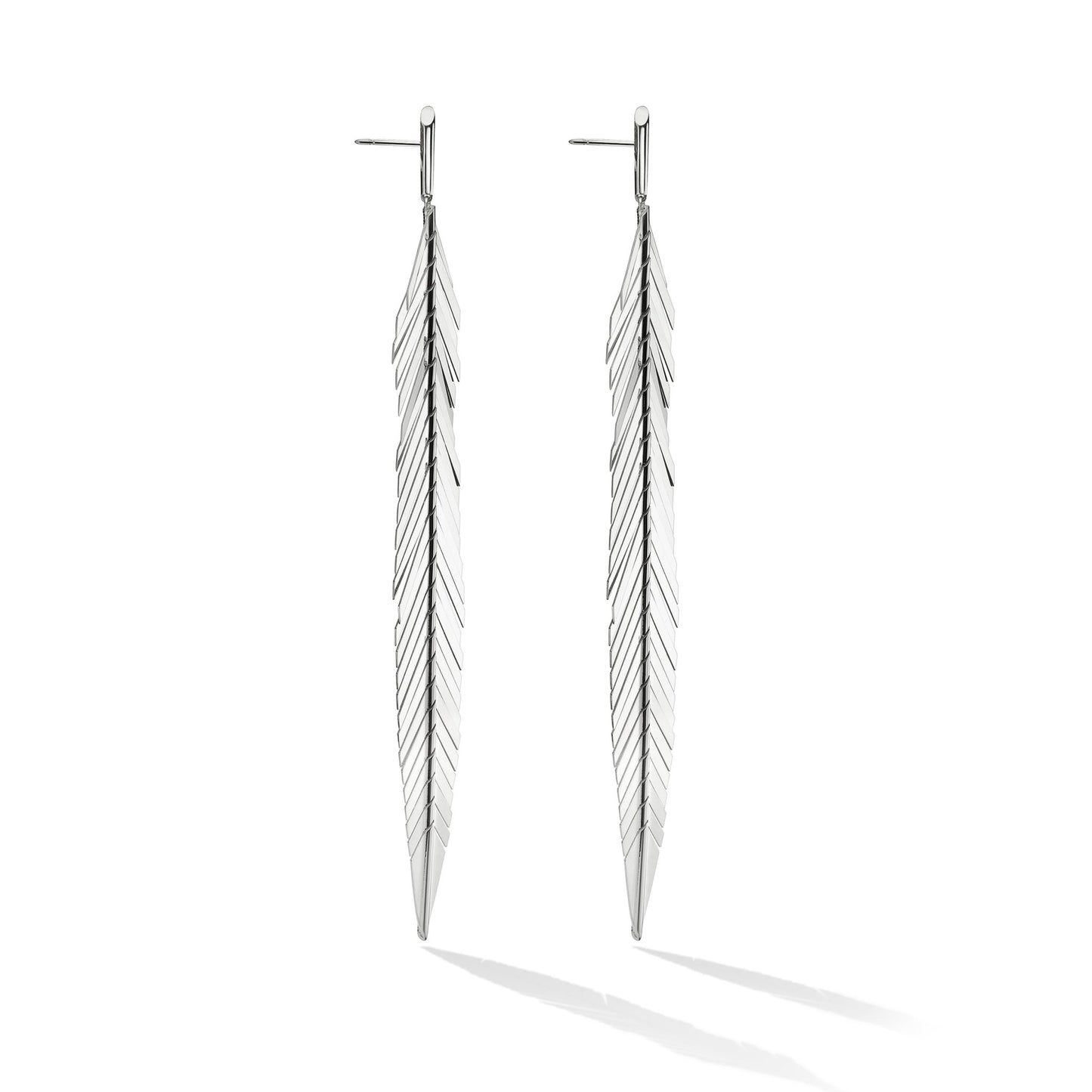 Large White Gold Feather Earrings - Cadar