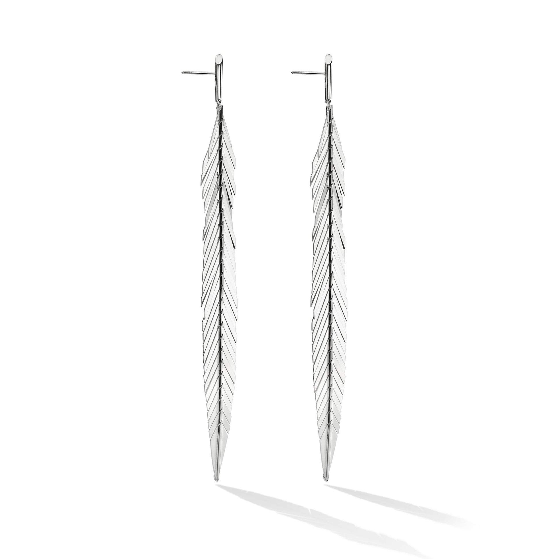 Medium White Gold Feather Earrings