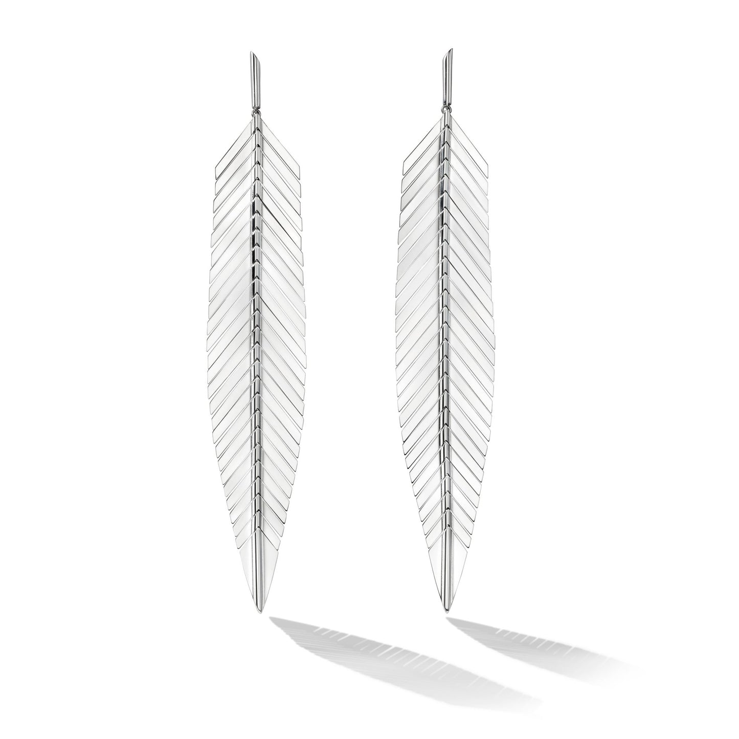 Large White Gold Feather Earrings - Cadar