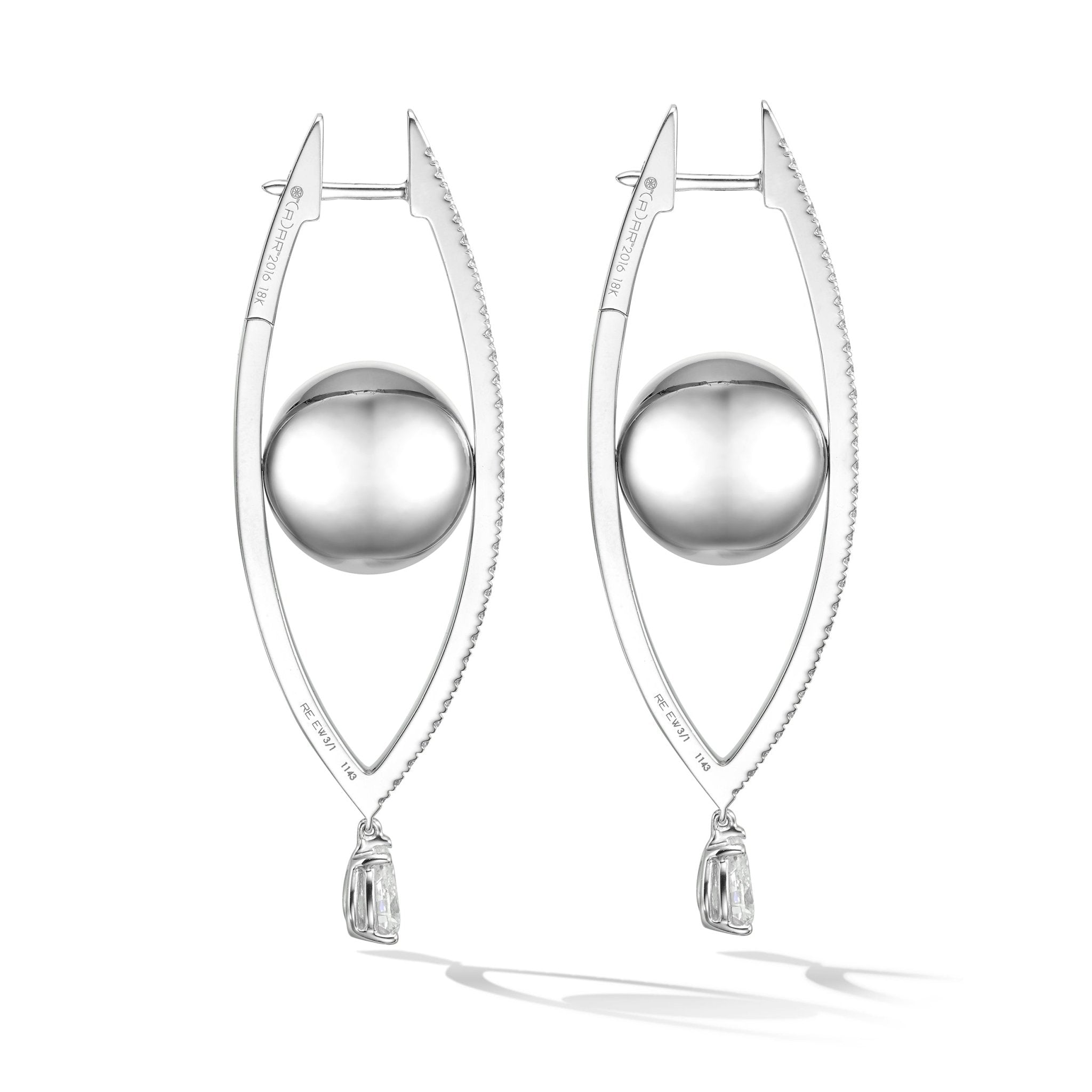 Large White Gold Reflections Hoop Earrings with White Diamonds - Cadar