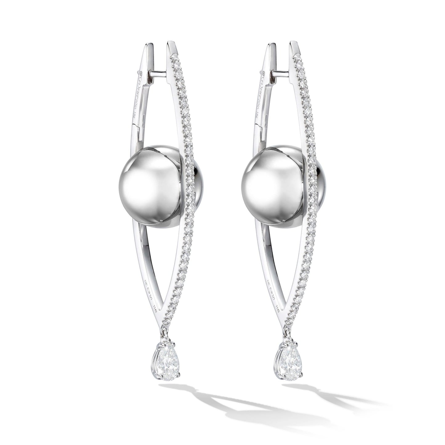 Large White Gold Reflections Hoop Earrings with White Diamonds - Cadar