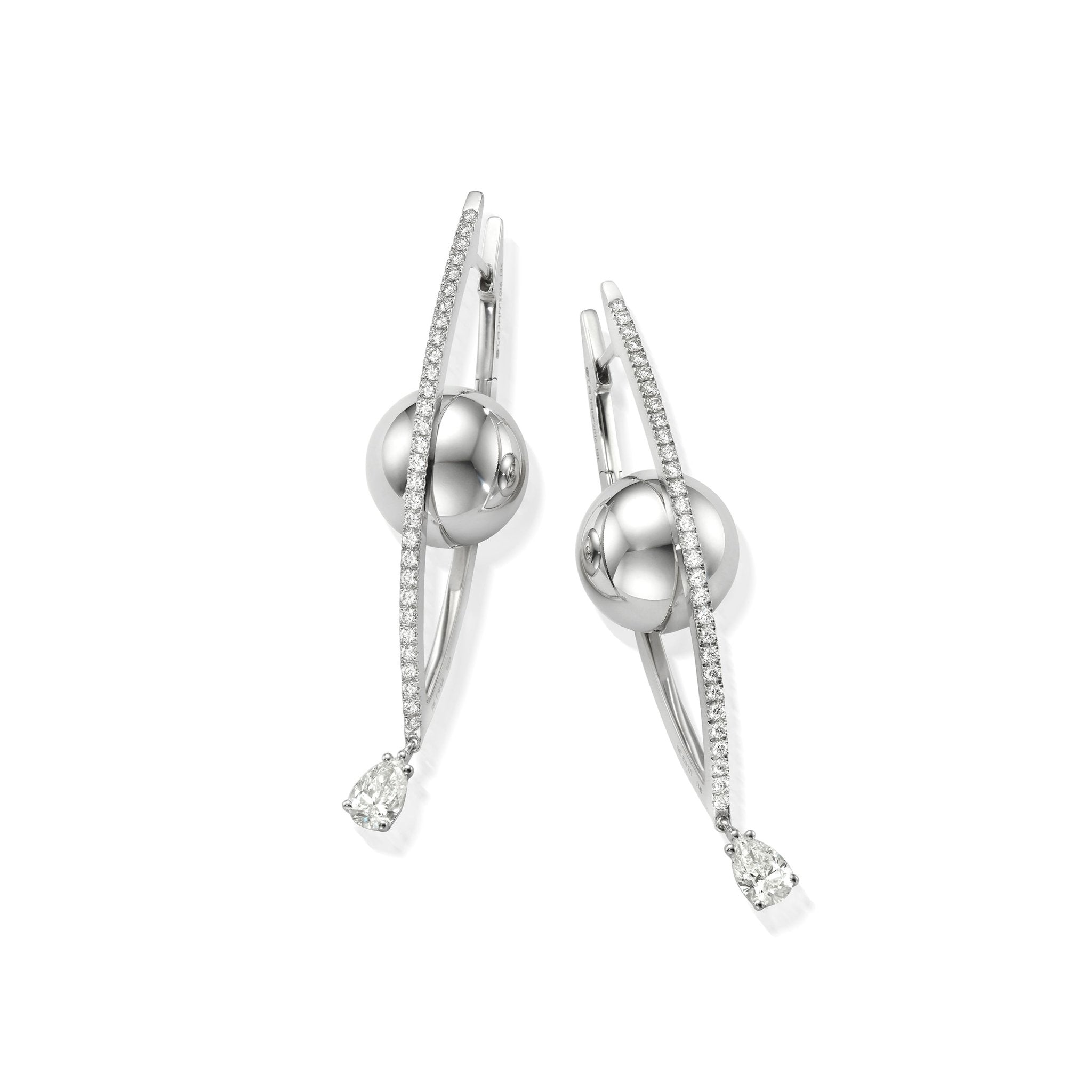 Large White Gold Reflections Hoop Earrings with White Diamonds - Cadar