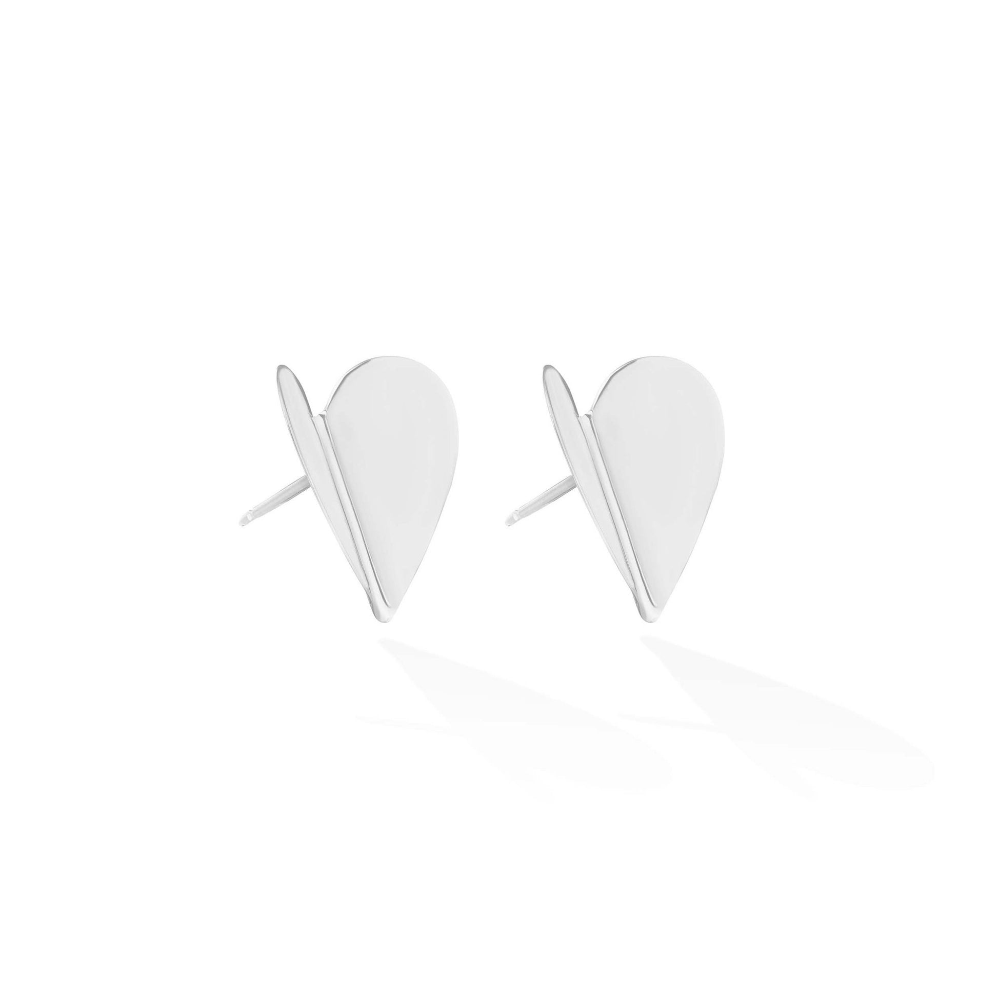 Large White Gold Wings of Love Folded Stud Earrings - Cadar