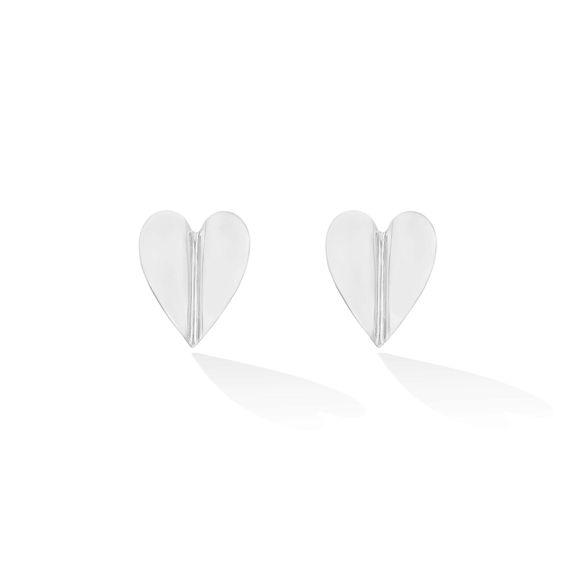 Large White Gold Wings of Love Folded Stud Earrings - Cadar