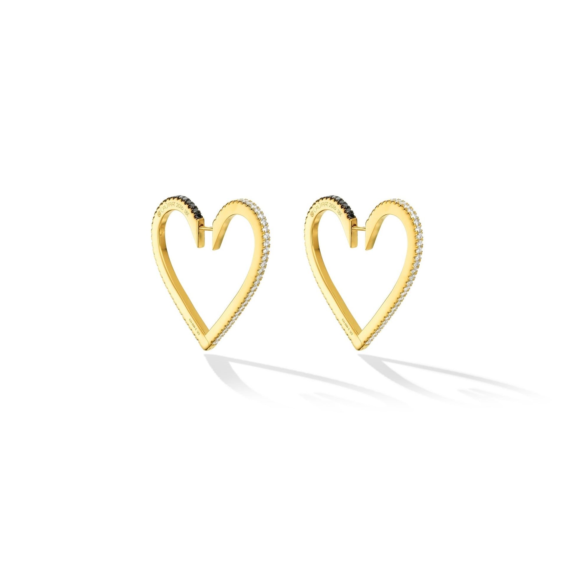 Large Yellow Gold Endless Hoop Earrings with Black and White Diamonds - Cadar