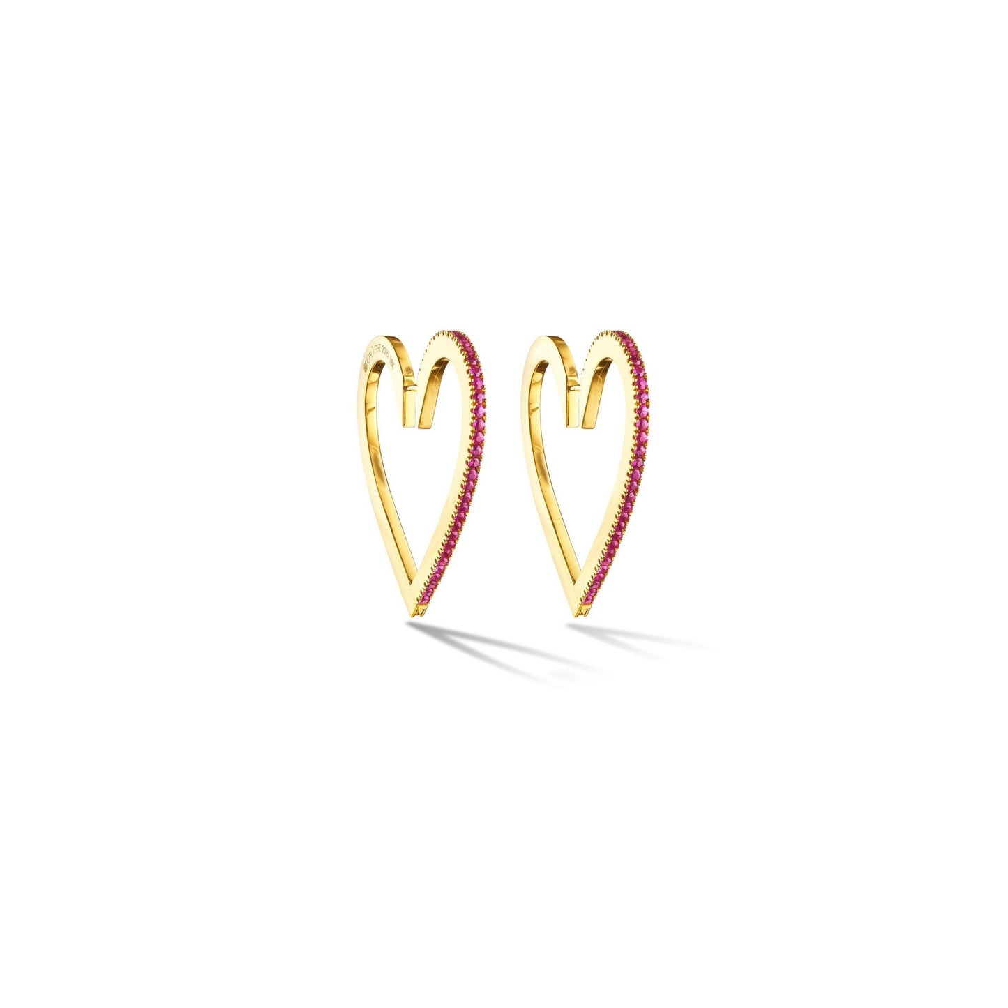 Large Yellow Gold Endless Hoop Earrings with Rubies - Cadar