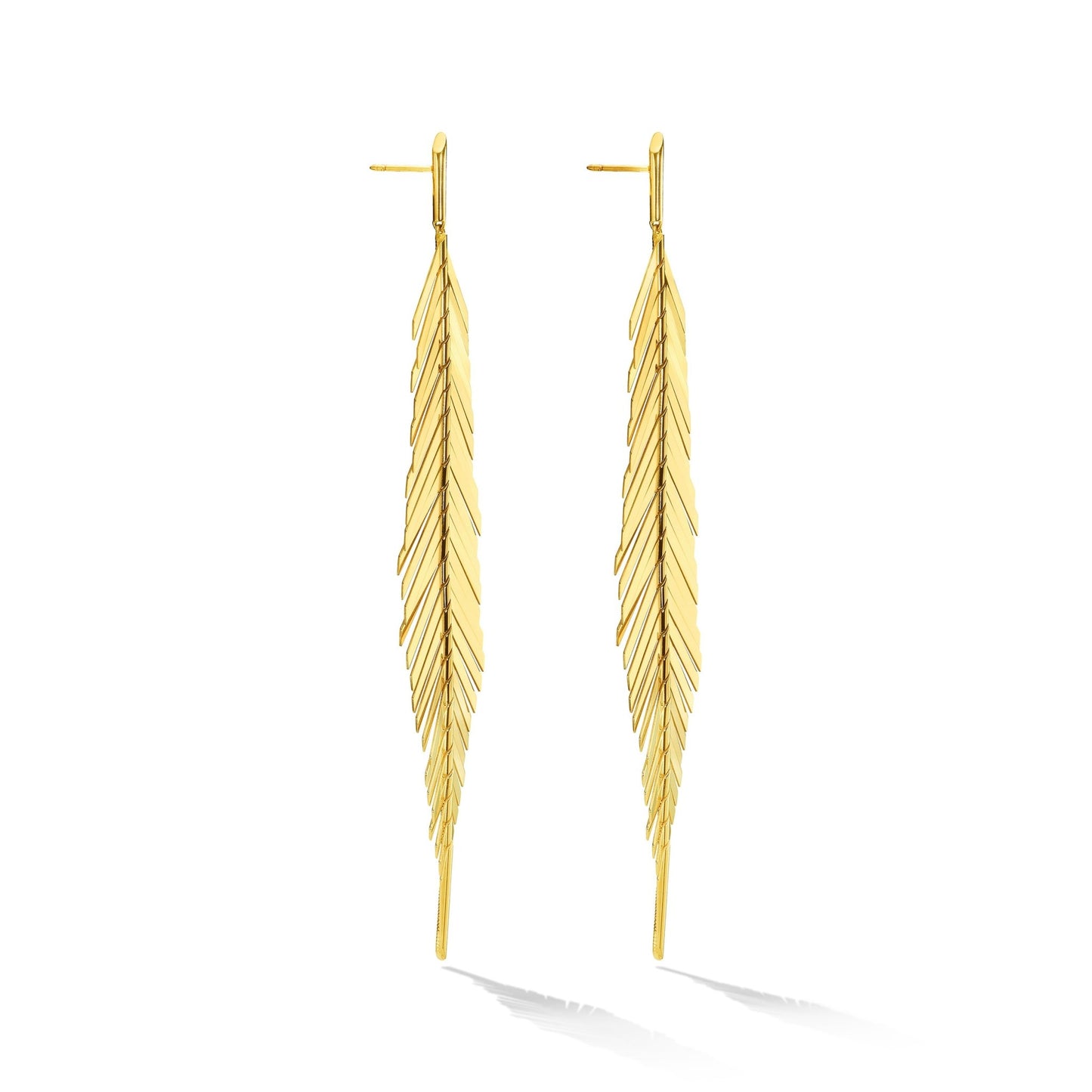 Large Yellow Gold Feather Earrings - Cadar