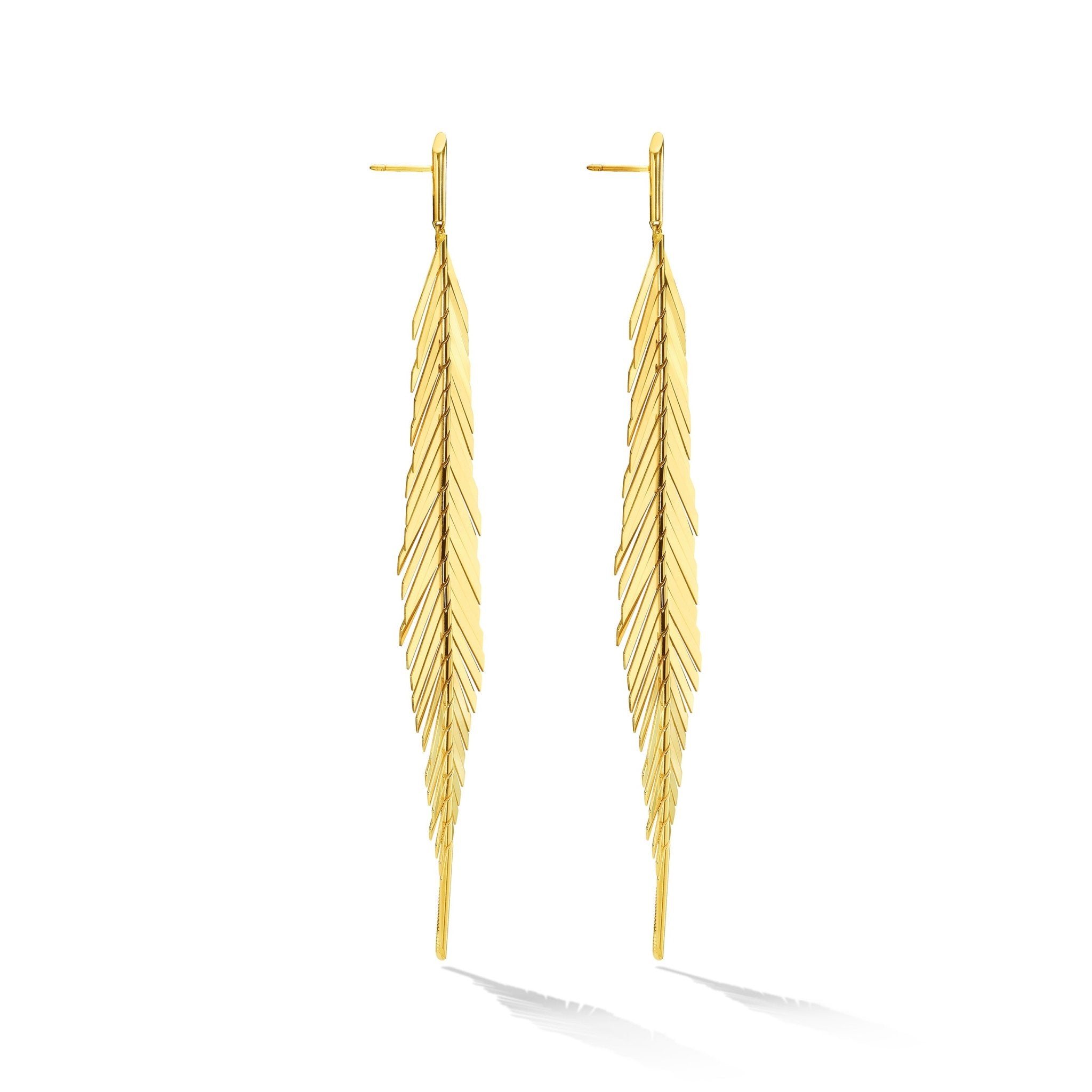 Large Yellow Gold Feather Earrings - Cadar