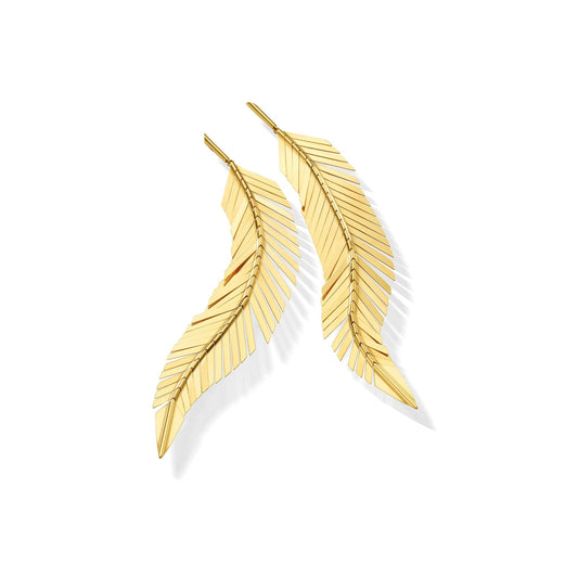 Large Yellow Gold Feather Earrings - Cadar