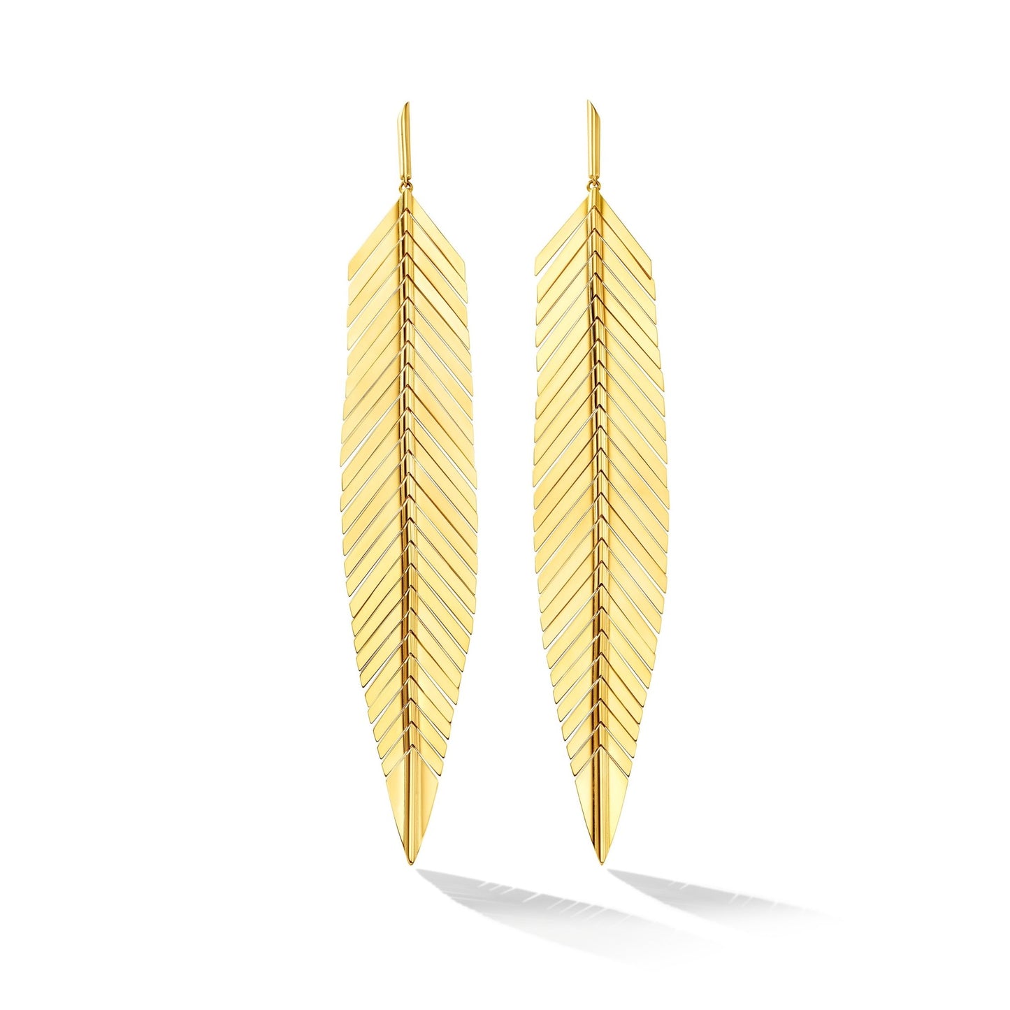 Large Yellow Gold Feather Earrings - Cadar