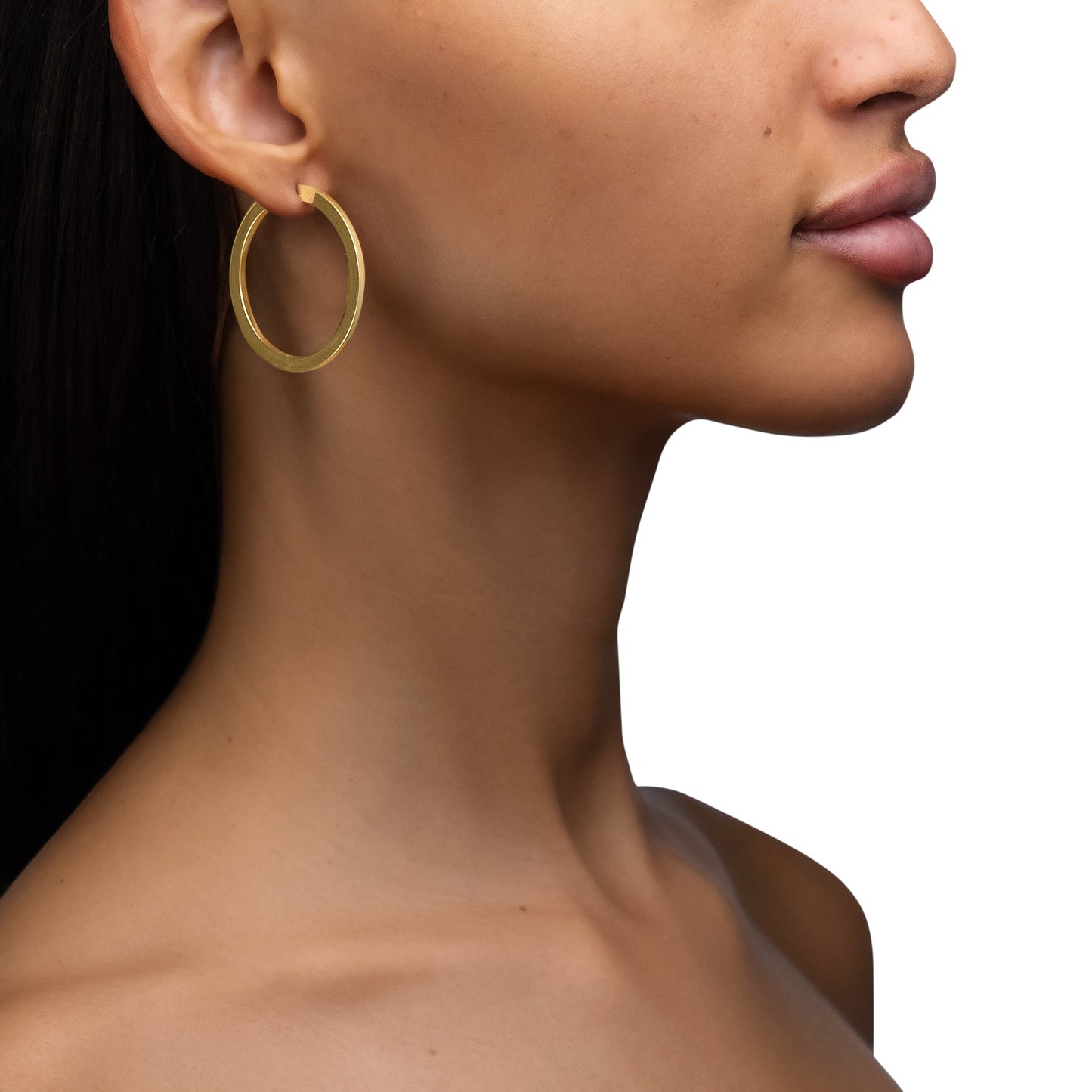 Large Yellow Gold Plain Hoop Earrings - Cadar