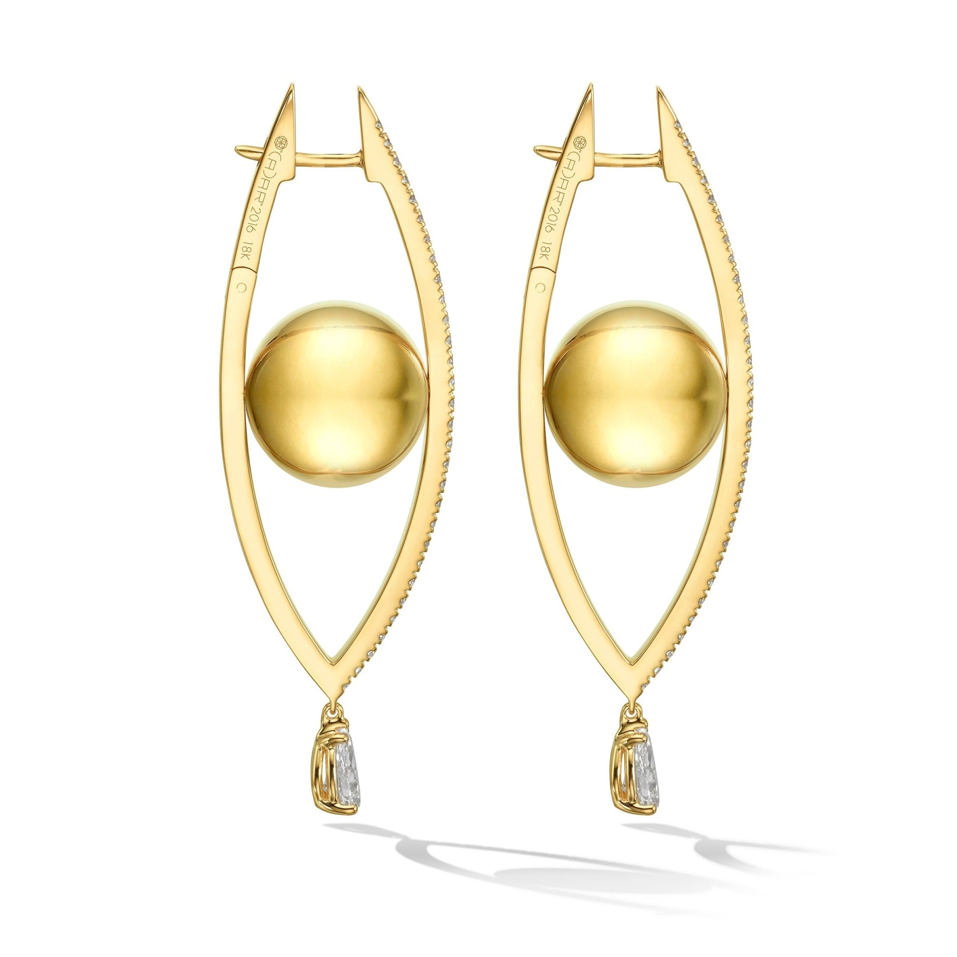 Large Yellow Gold Reflections Hoop Earrings with White Diamonds - Cadar